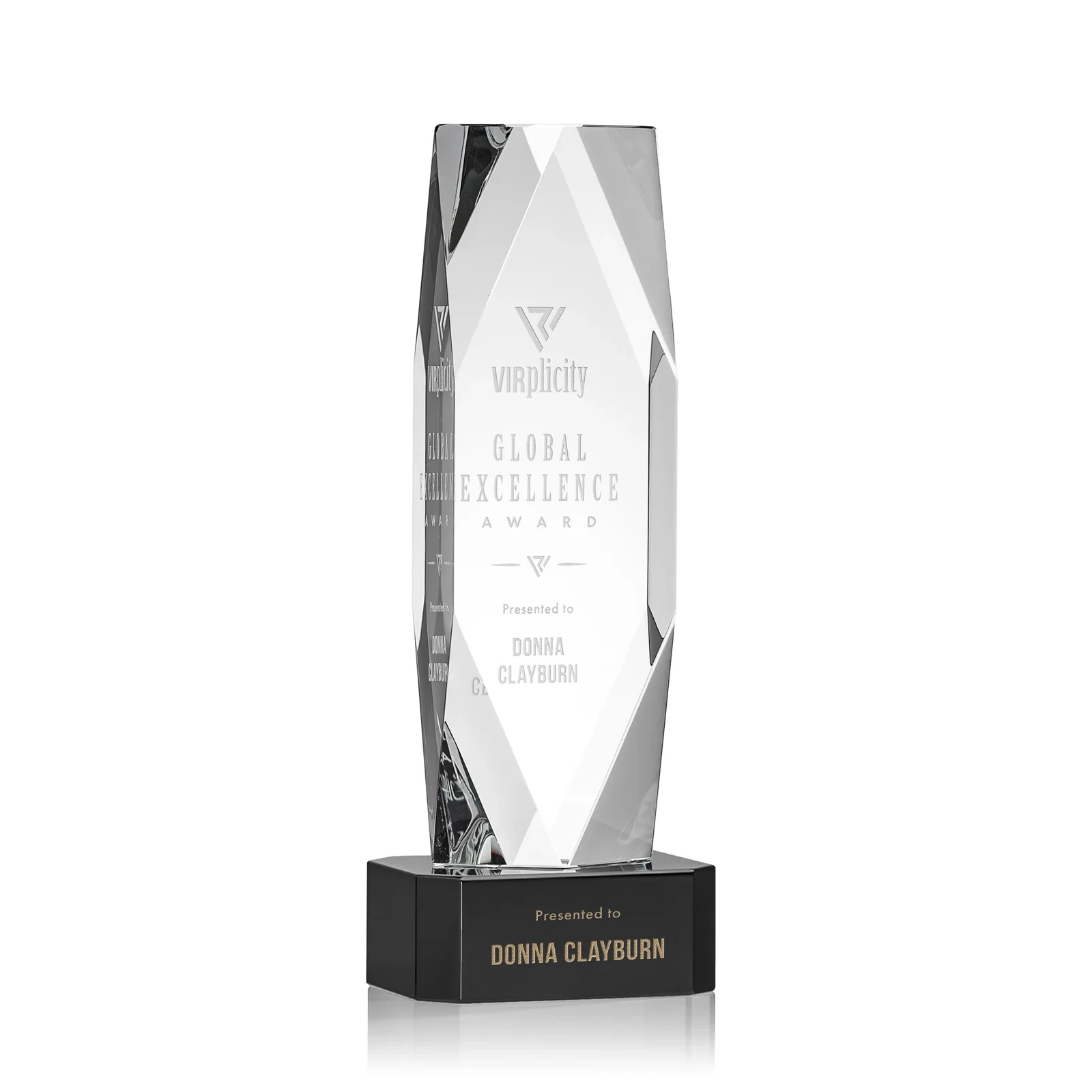Personalized Optical Crystal Award with a Faceted Diamond Window for donor appreciation