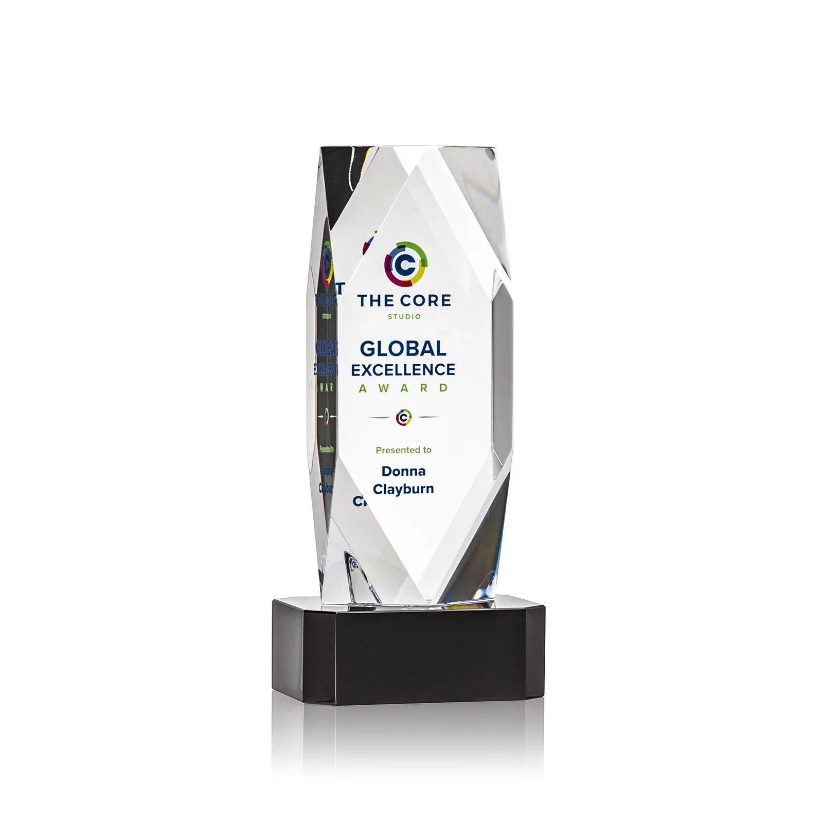 Custom Optical Crystal Award with a Faceted Diamond Window for corporate award ceremonies