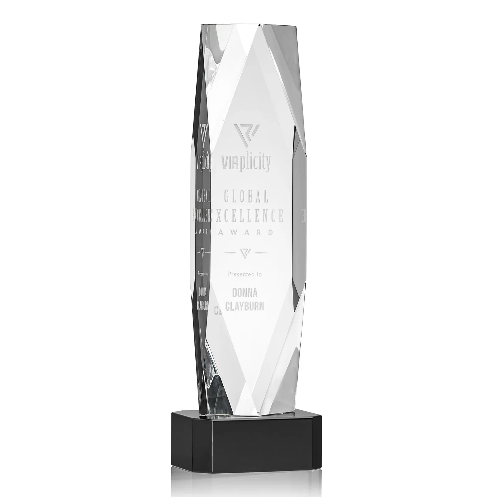 Personalized Optical Crystal Award with a Faceted Diamond Window for graduation ceremonies