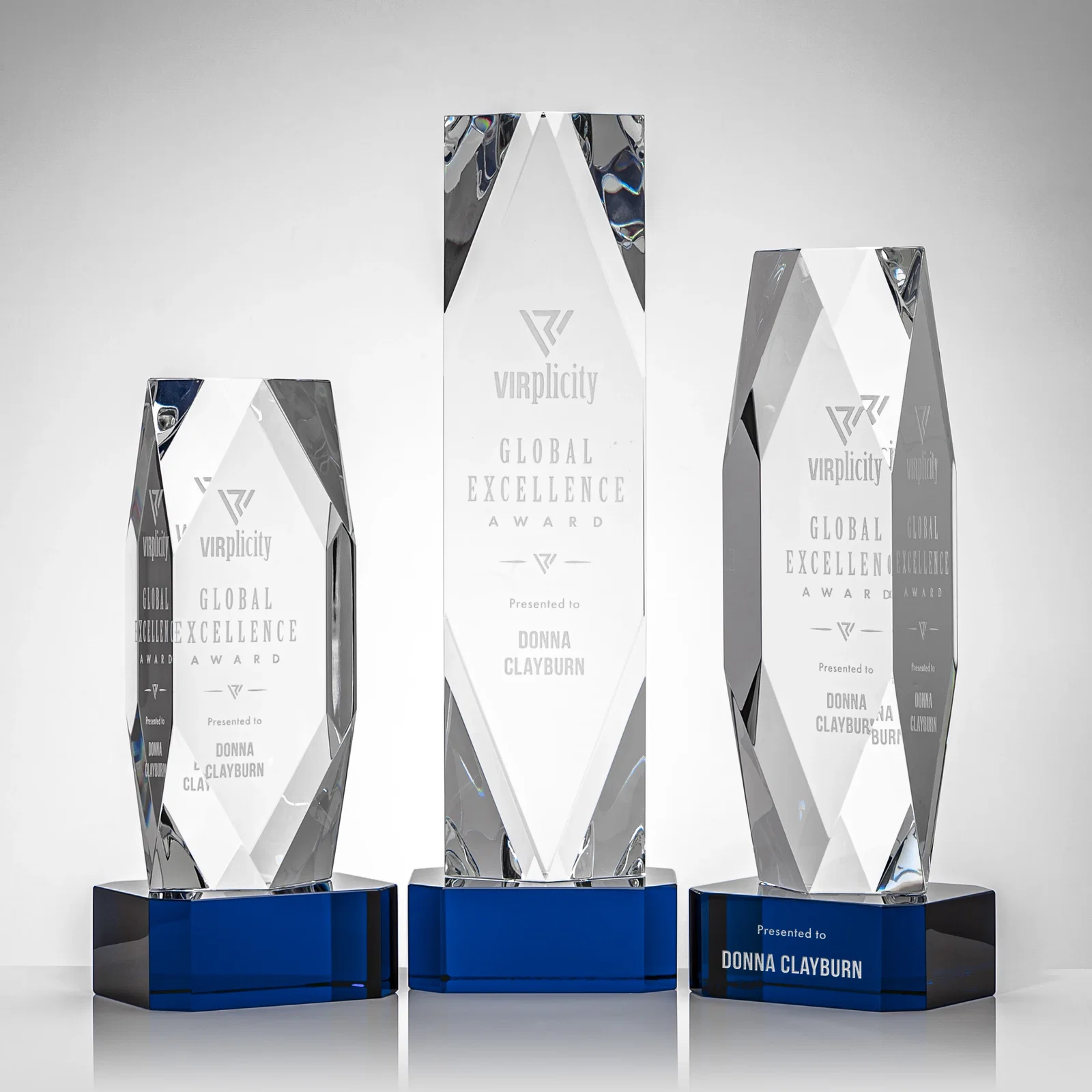 Personalized Optical Crystal Award with a Faceted Diamond Window for safety achievement programs