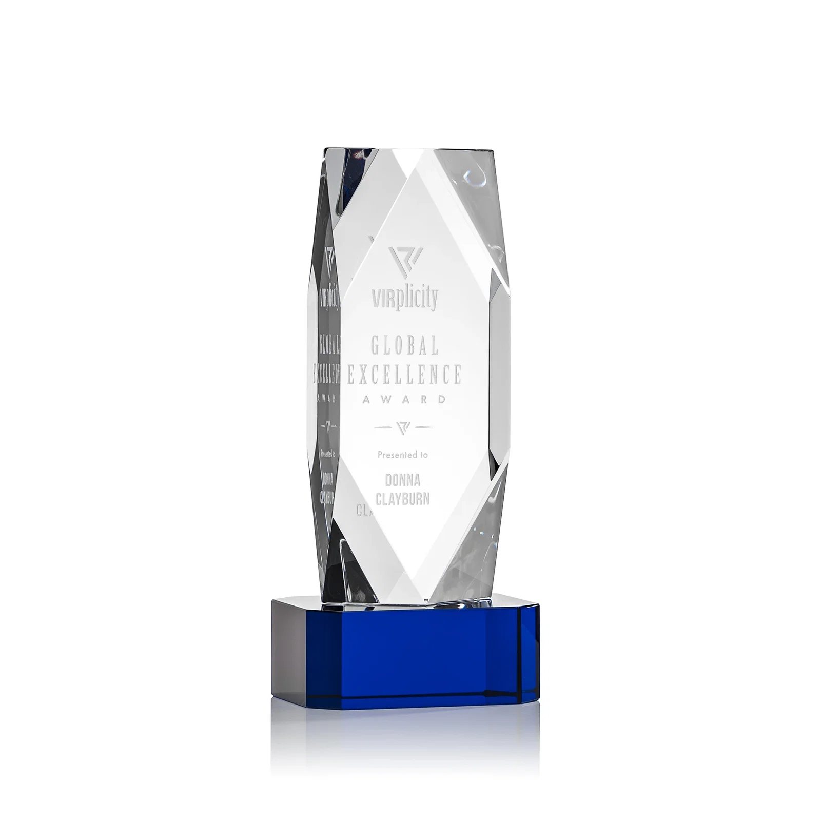 Personalized Optical Crystal Award with a Faceted Diamond Window for volunteer appreciation