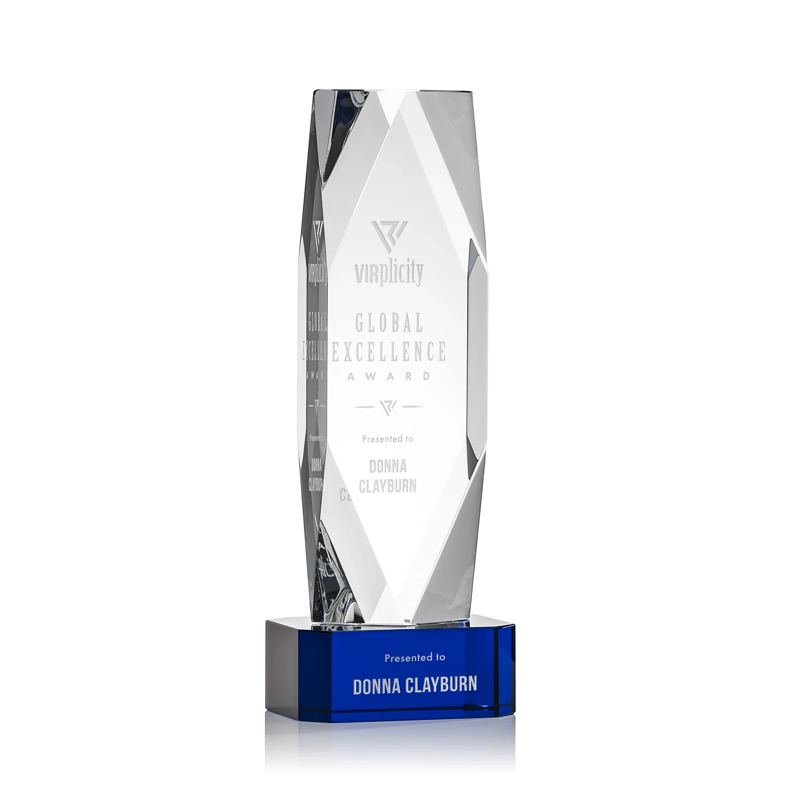Personalized Optical Crystal Award with a Faceted Diamond Window for dealer and partner awards