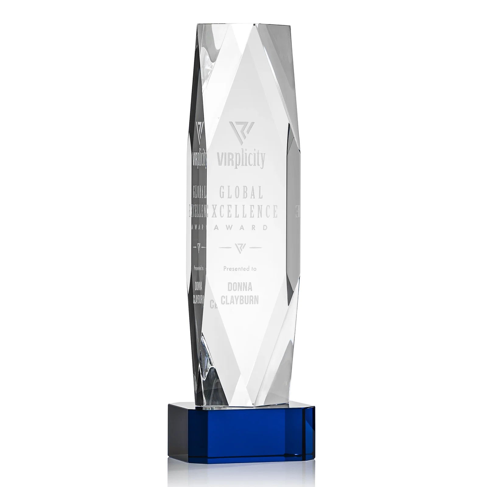 Personalized Optical Crystal Award with a Faceted Diamond Window for company anniversary events