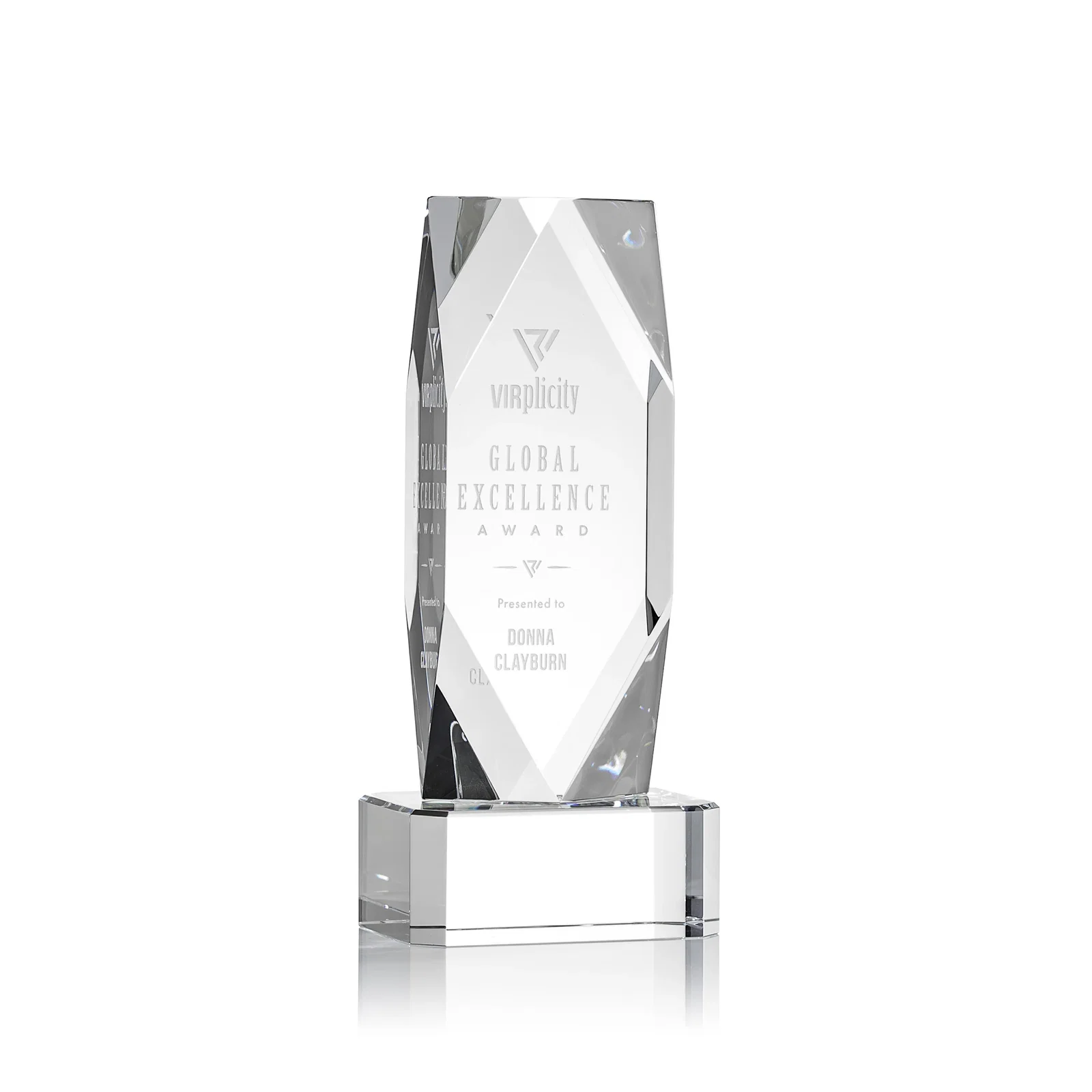 Promotional Optical Crystal Award with a Faceted Diamond Window for corporate award ceremonies