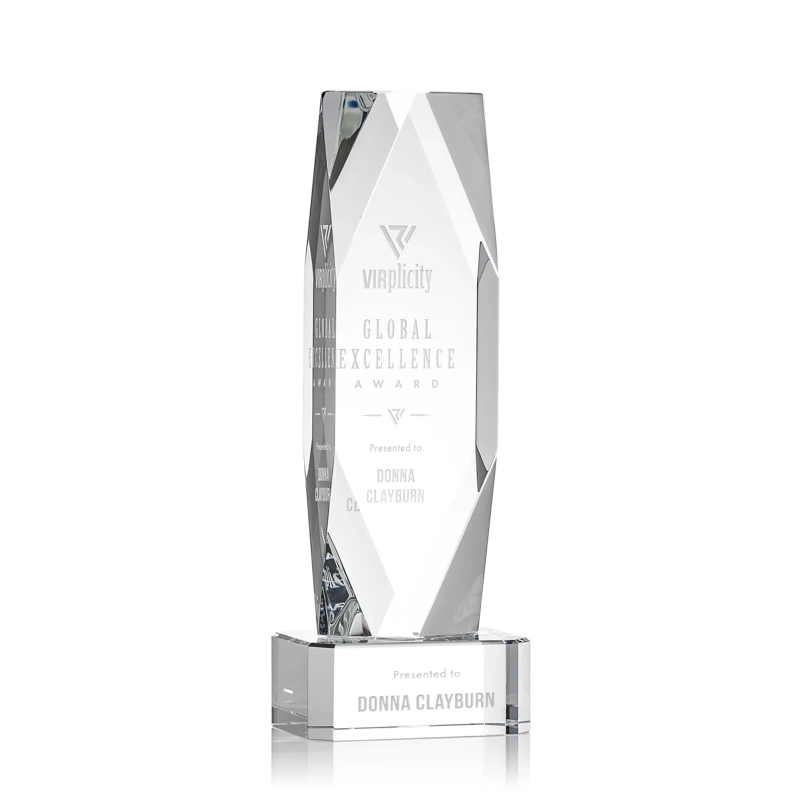 Promotional Optical Crystal Award with a Faceted Diamond Window for service anniversary gifts