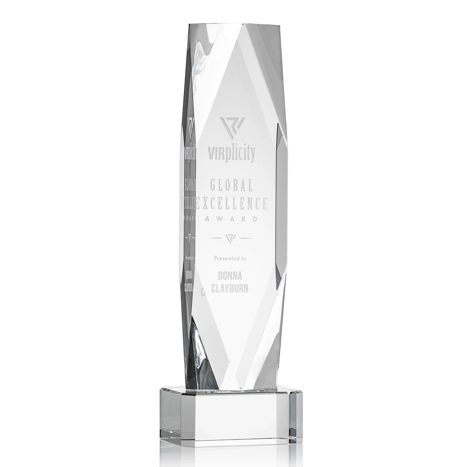 Promotional Optical Crystal Award with a Faceted Diamond Window for sales achievement awards