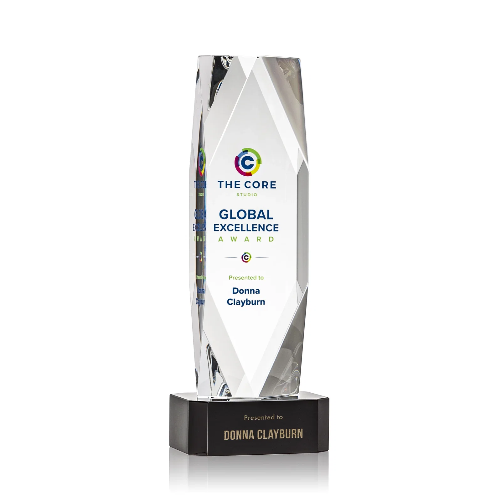 Custom Optical Crystal Award with a Faceted Diamond Window for service anniversary gifts