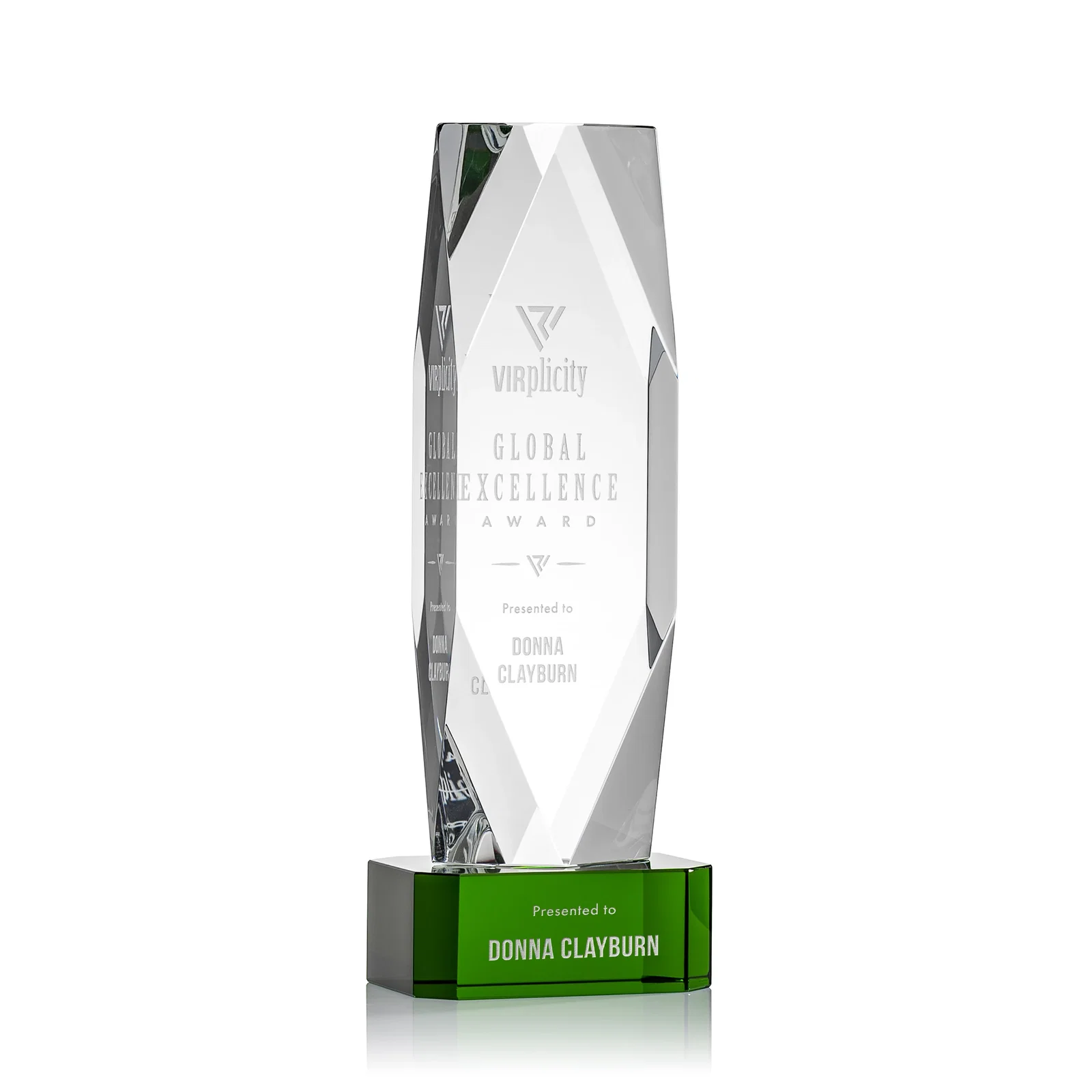 Promotional Optical Crystal Award with a Faceted Diamond Window for donor appreciation
