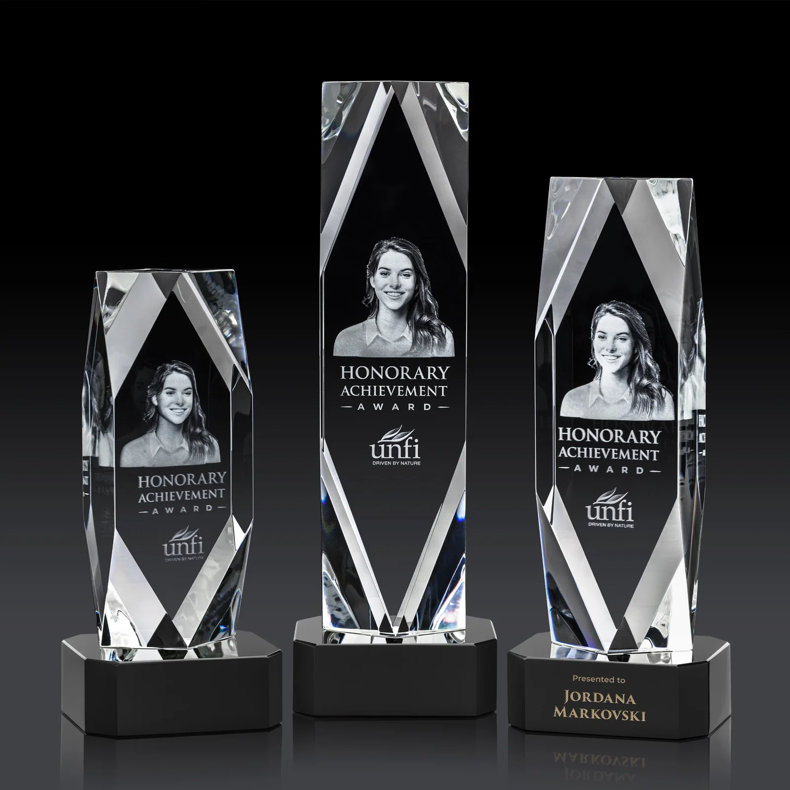 Promotional Optical Crystal Award with a Faceted Diamond Window for safety achievement programs