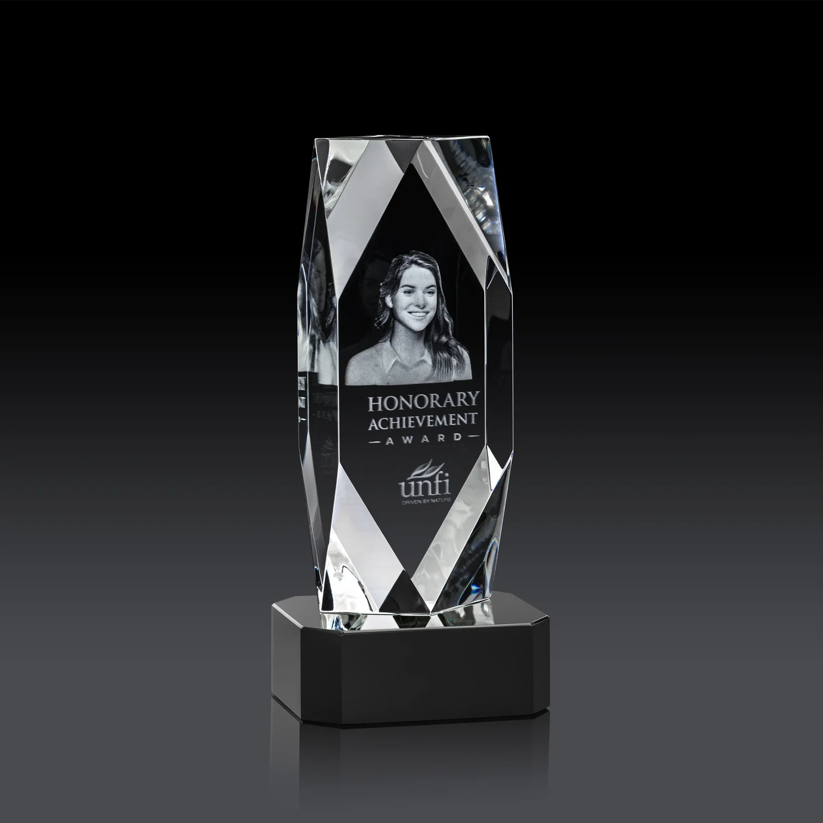 Promotional Optical Crystal Award with a Faceted Diamond Window for volunteer appreciation