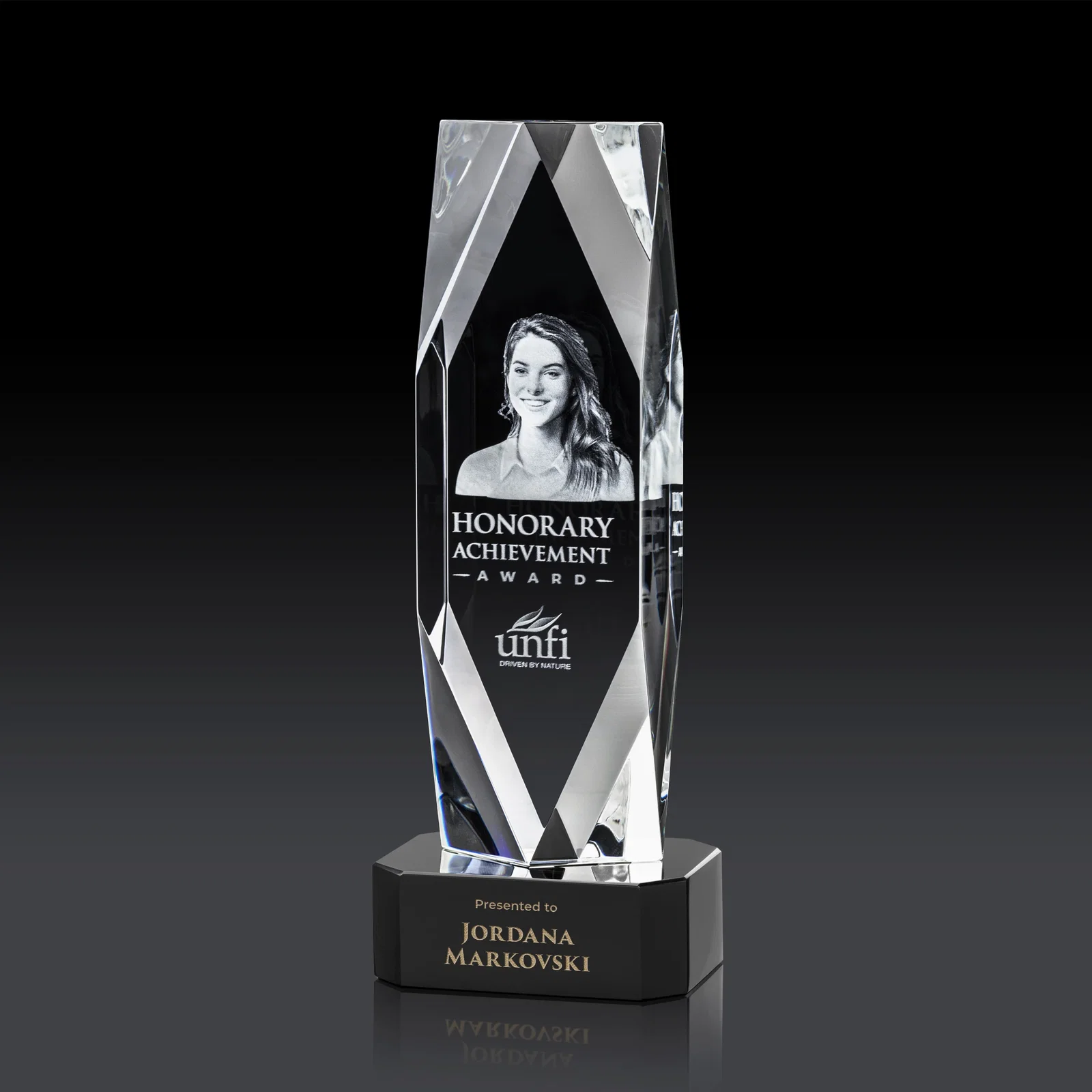 Promotional Optical Crystal Award with a Faceted Diamond Window for dealer and partner awards