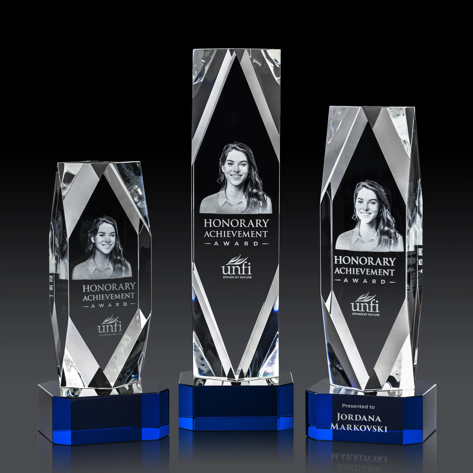Branded Optical Crystal Award with a Faceted Diamond Window for employee recognition