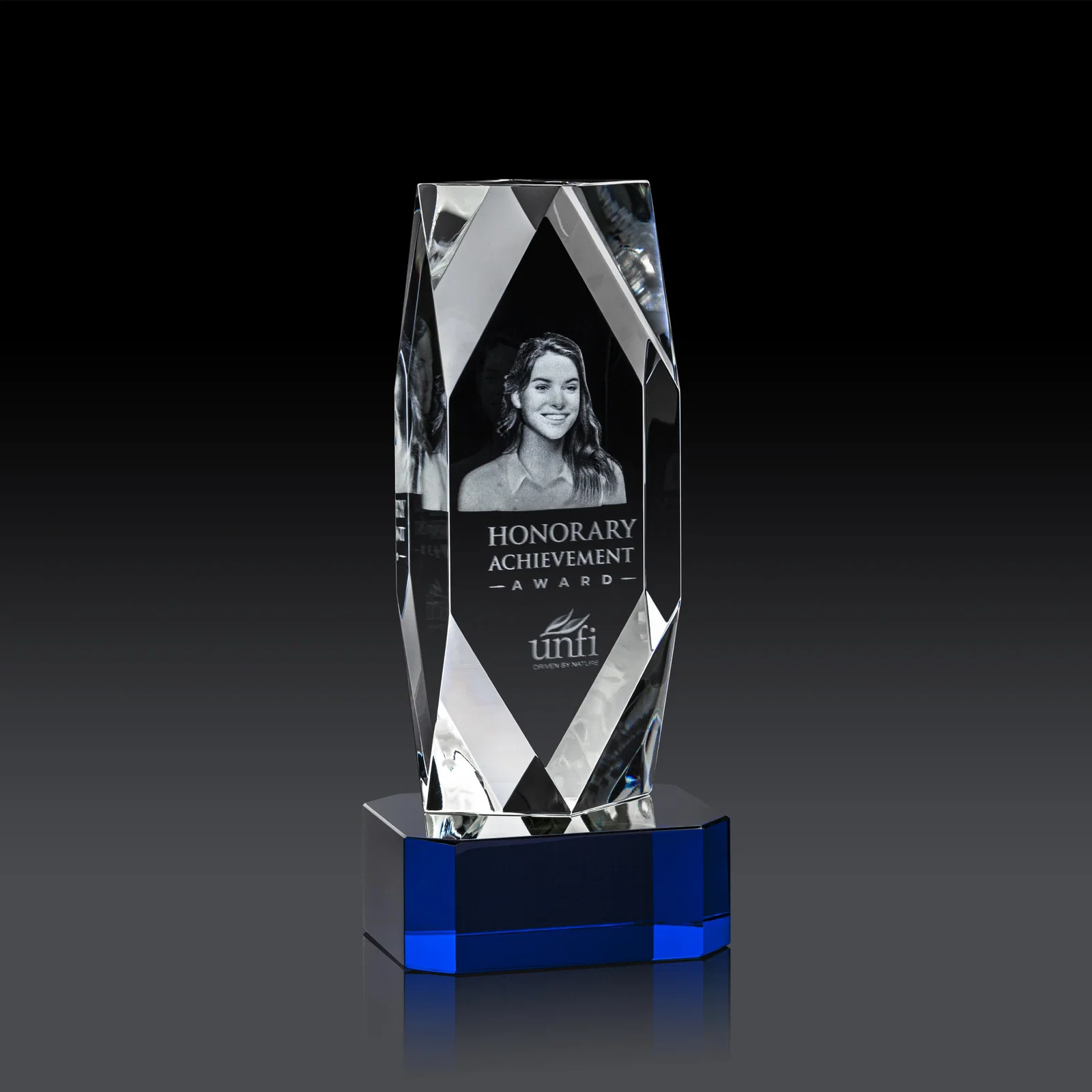 Branded Optical Crystal Award with a Faceted Diamond Window for corporate award ceremonies