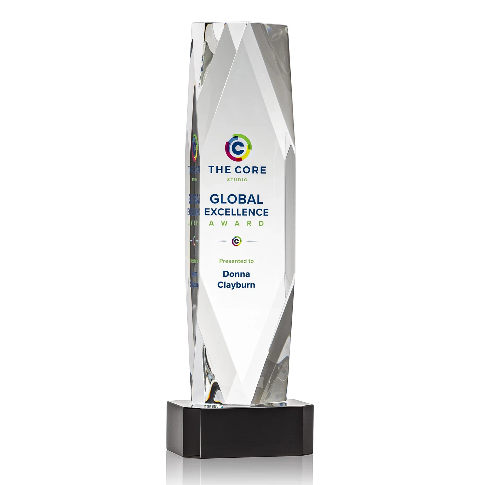 Custom Optical Crystal Award with a Faceted Diamond Window for sales achievement awards
