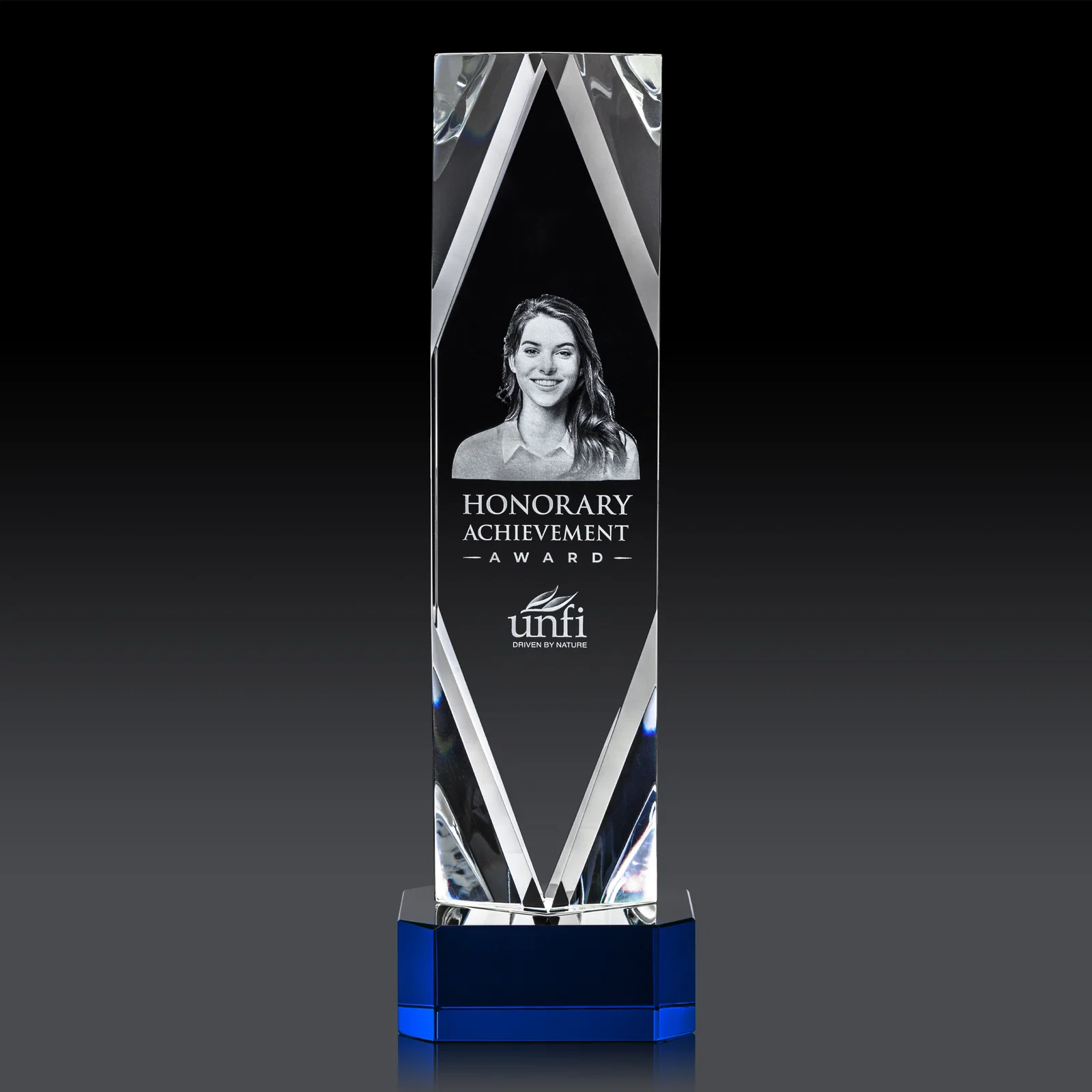 Branded Optical Crystal Award with a Faceted Diamond Window for sales achievement awards