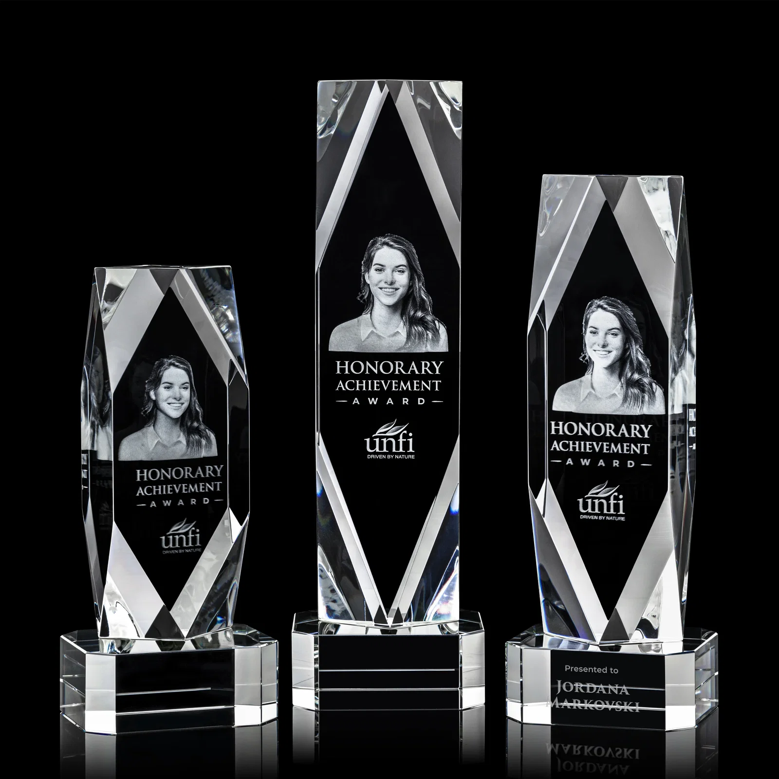 Branded Optical Crystal Award with a Faceted Diamond Window for retirement presentations
