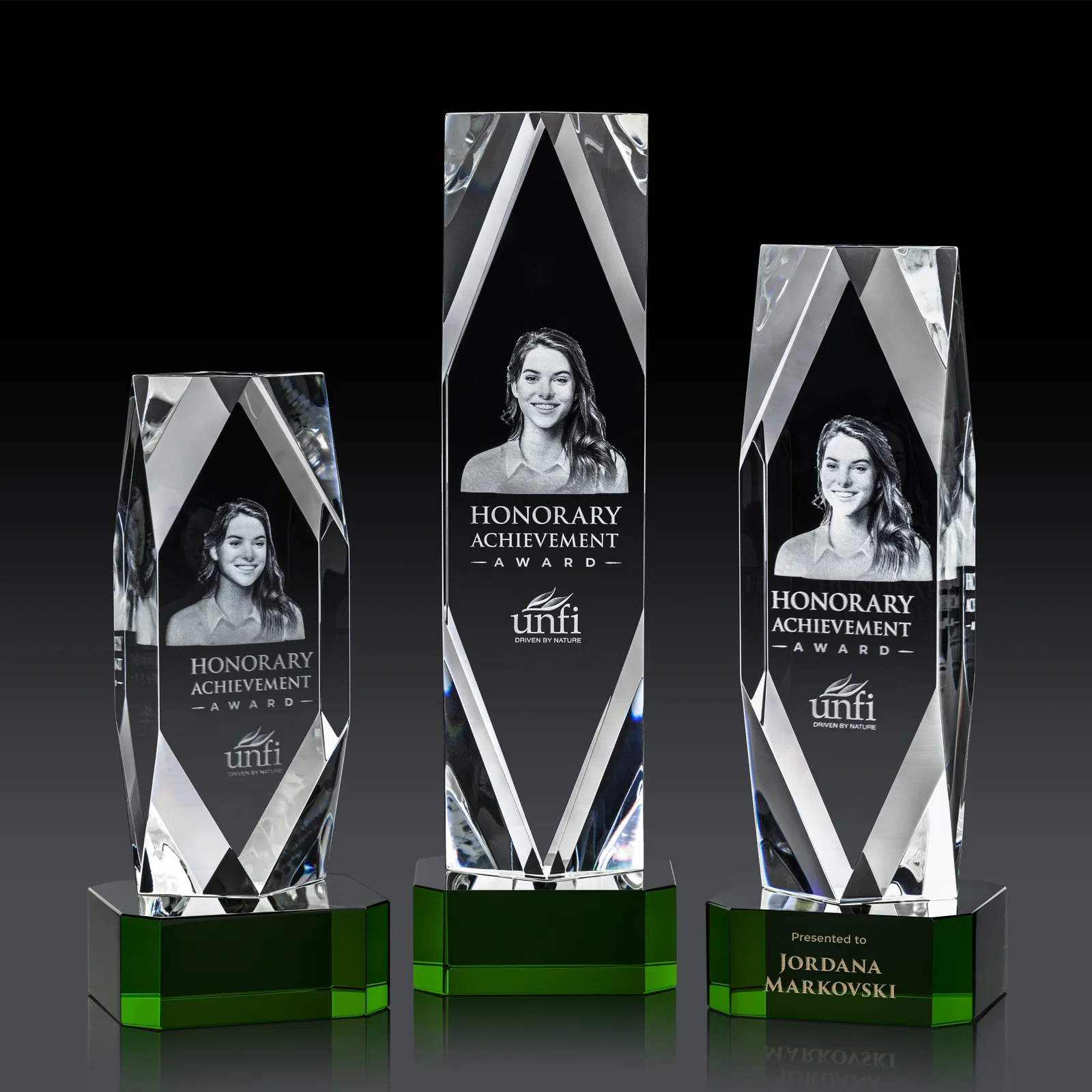 Branded Optical Crystal Award with a Faceted Diamond Window for safety achievement programs