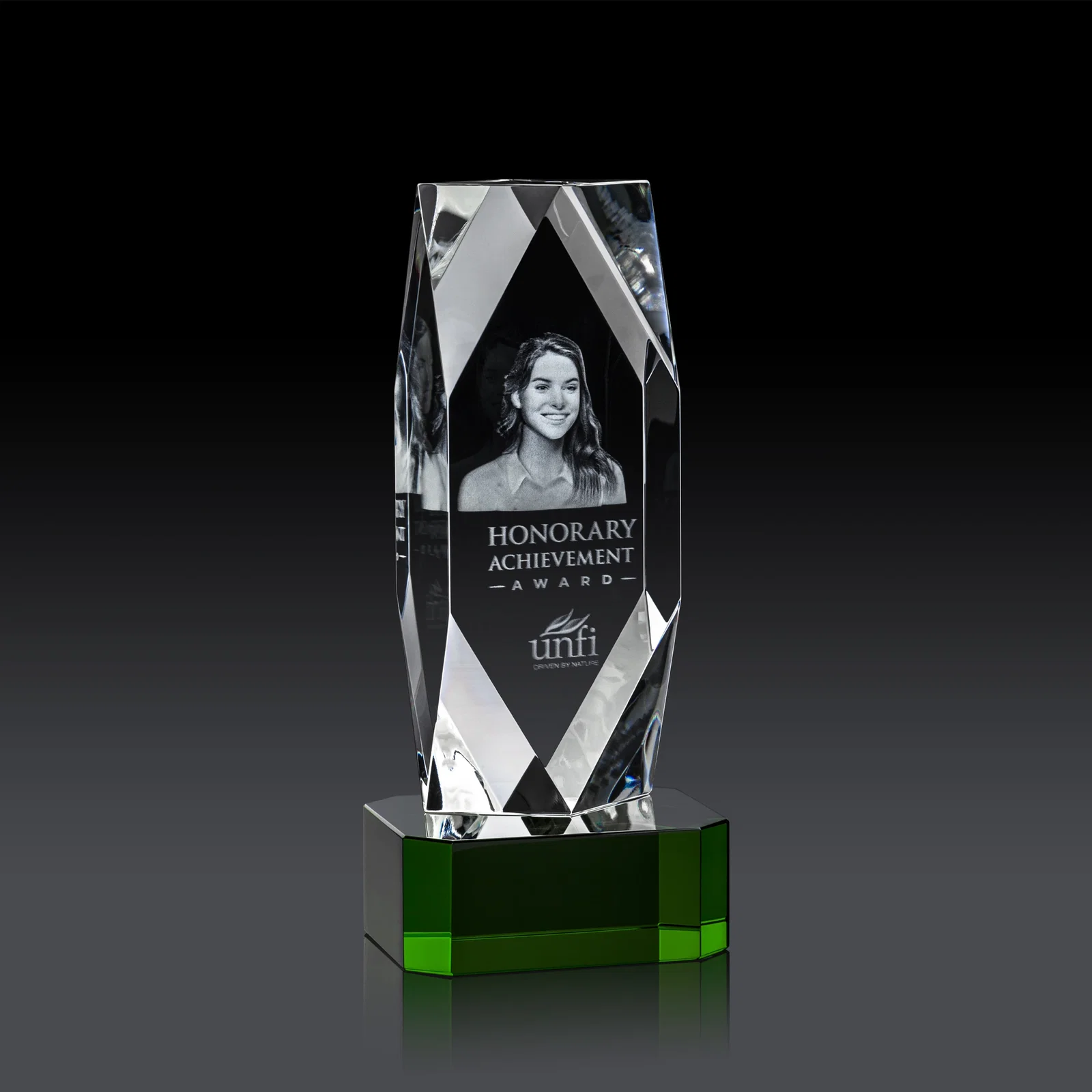 Branded Optical Crystal Award with a Faceted Diamond Window for volunteer appreciation