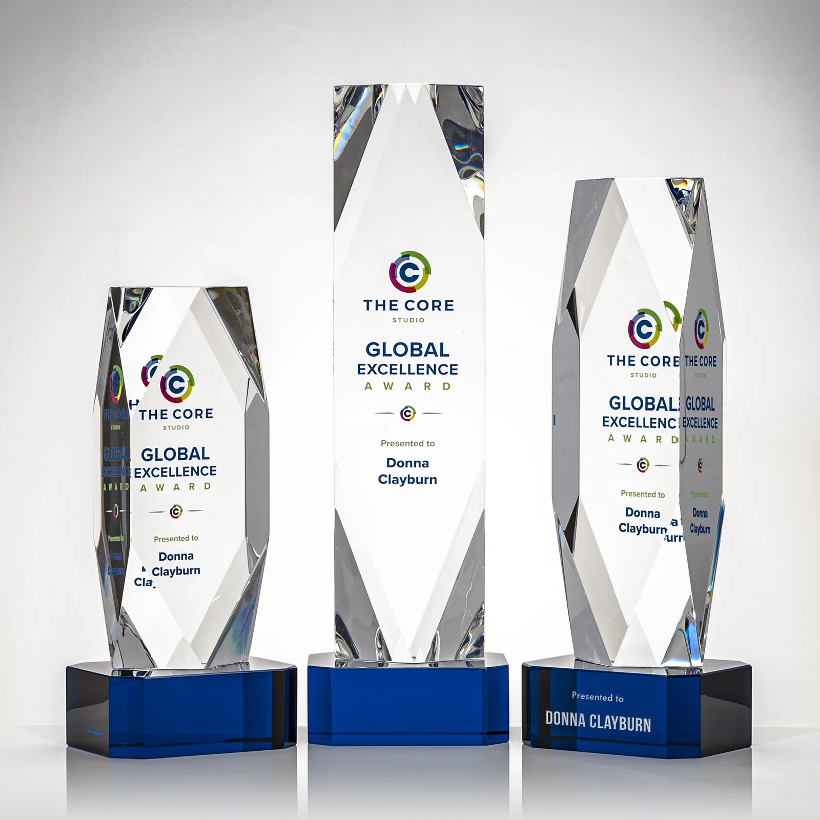 Custom Optical Crystal Award with a Faceted Diamond Window for retirement presentations