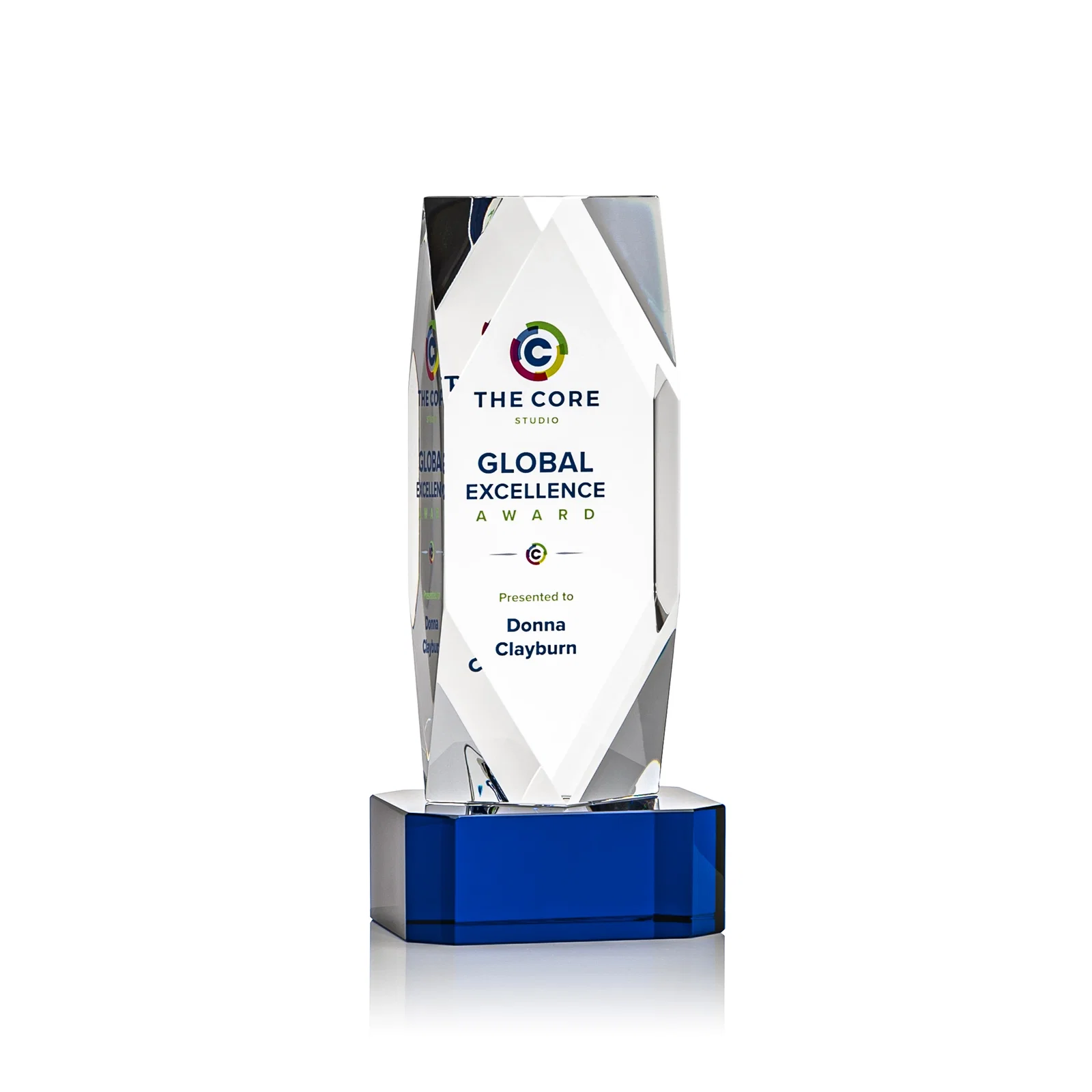 Custom Optical Crystal Award with a Faceted Diamond Window for team milestone celebrations