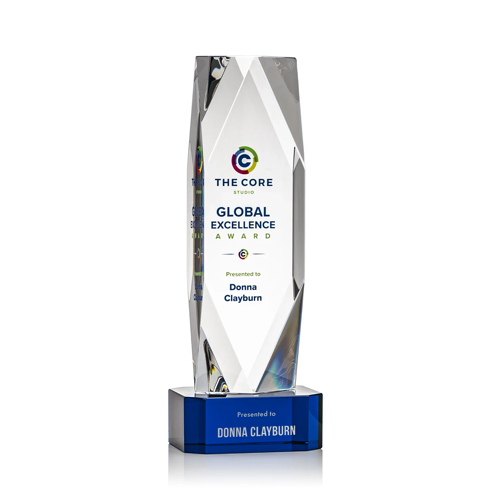 Custom Optical Crystal Award with a Faceted Diamond Window for donor appreciation