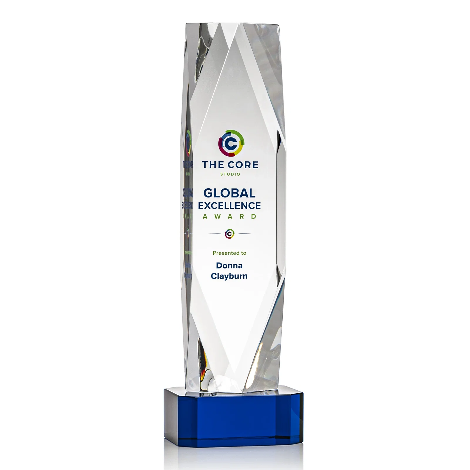Custom Optical Crystal Award with a Faceted Diamond Window for graduation ceremonies