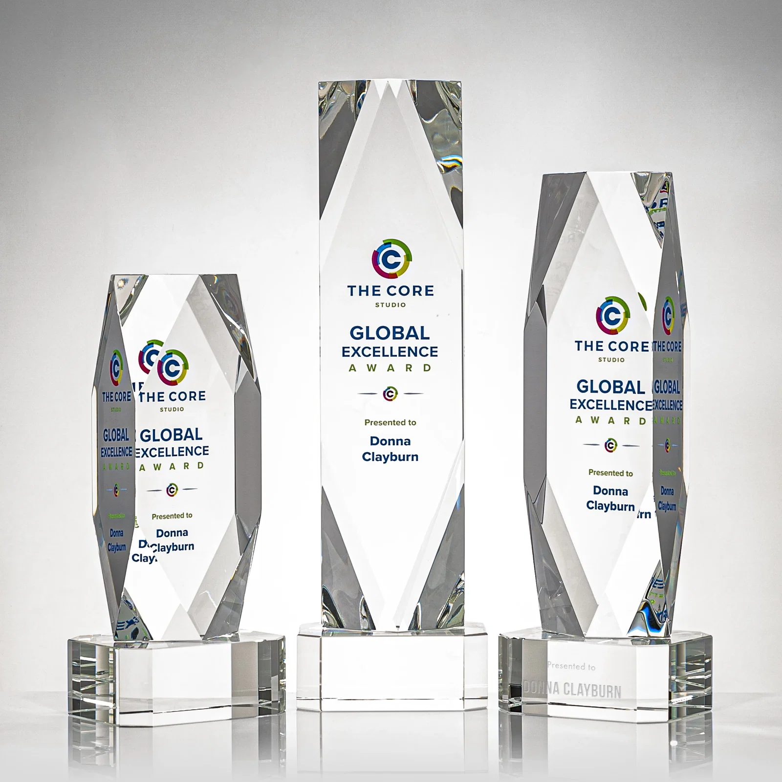 Custom Optical Crystal Award with a Faceted Diamond Window for safety achievement programs