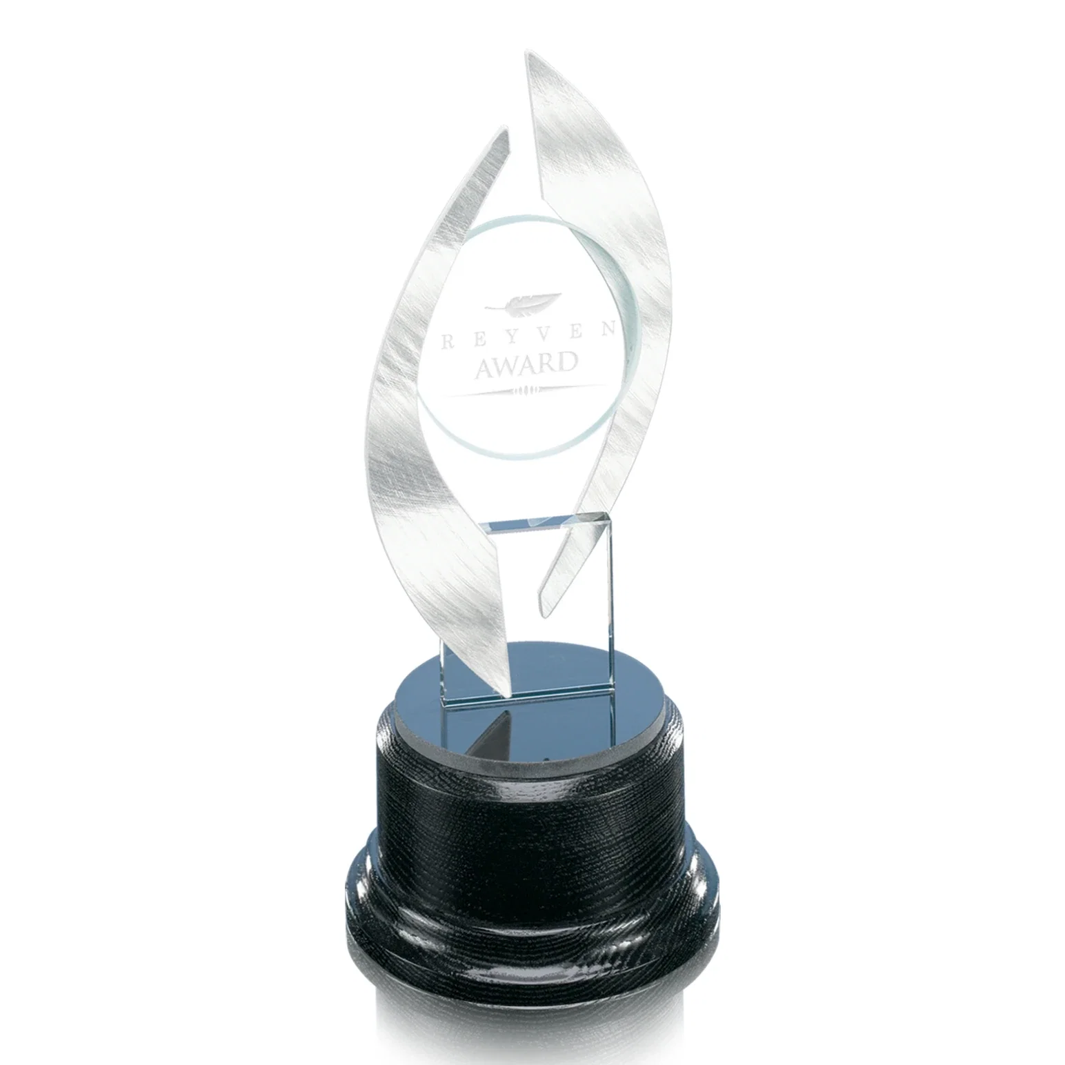 Custom Starfire Crystal Circle and Square Trophy with Aluminum Arcs, metal awards for employee recognition