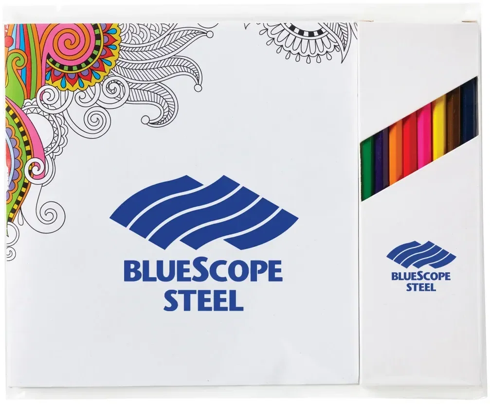 Deluxe 7" x 7" Adult Coloring Book & 8-Color Pencil Set