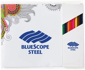 Deluxe 7" x 7" Adult Coloring Book & 8-Color Pencil Set