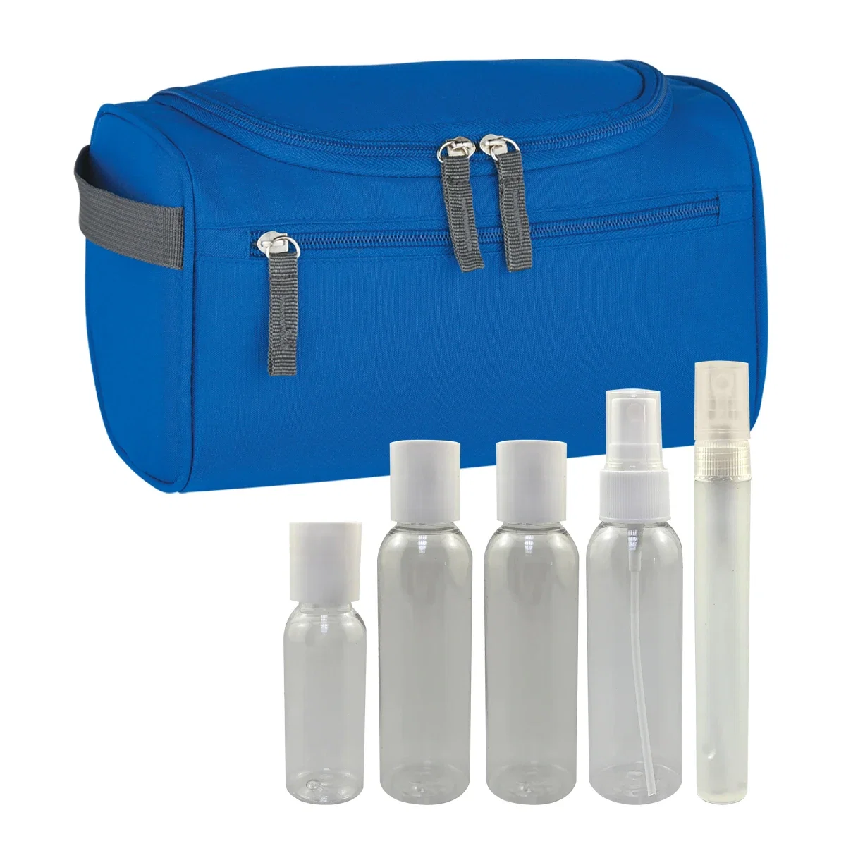 Clear containers lined up outside the open pouch
