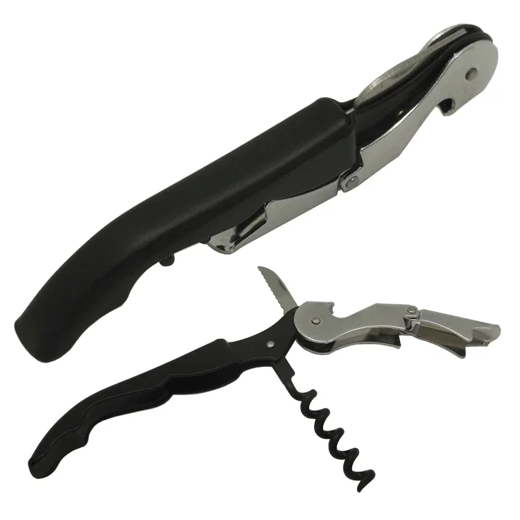Deluxe Double-Hinged Corkscrew & Opener. Stainless steel folding corkscrew and bottle opener for restaurant wine service, vie