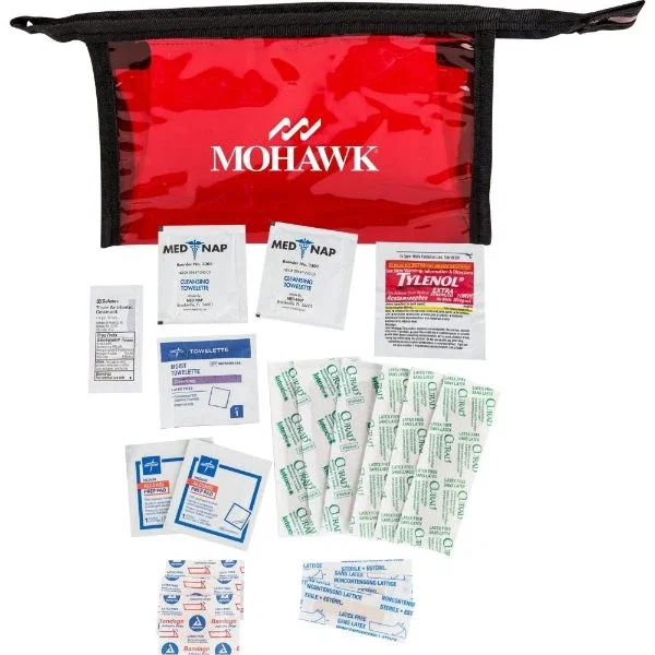 Deluxe first aid kit in 20-gauge vinyl pouch, portable emergency bandage kit, hero view
