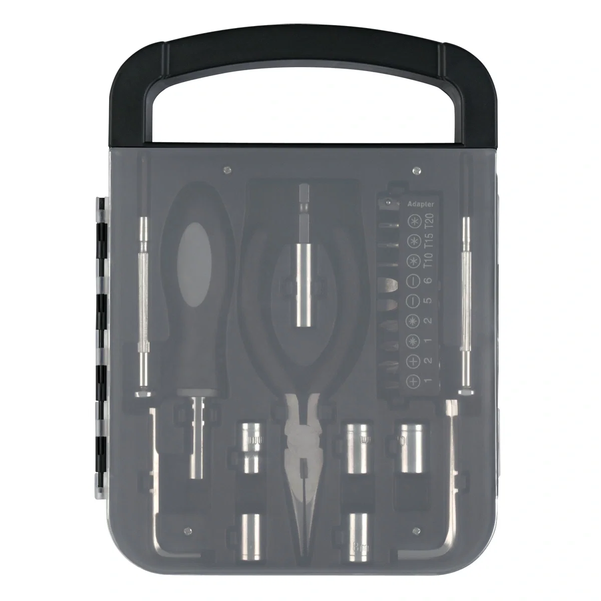 Zippered pouch opened to display the full kit