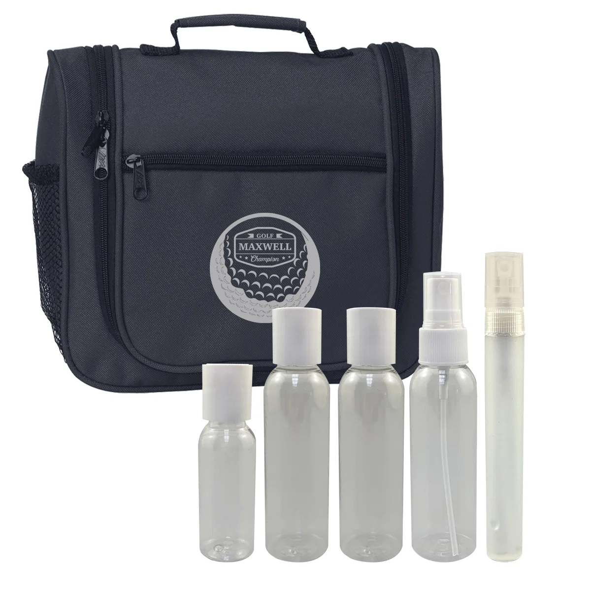 Travel toiletry kit shown closed and ready to pack