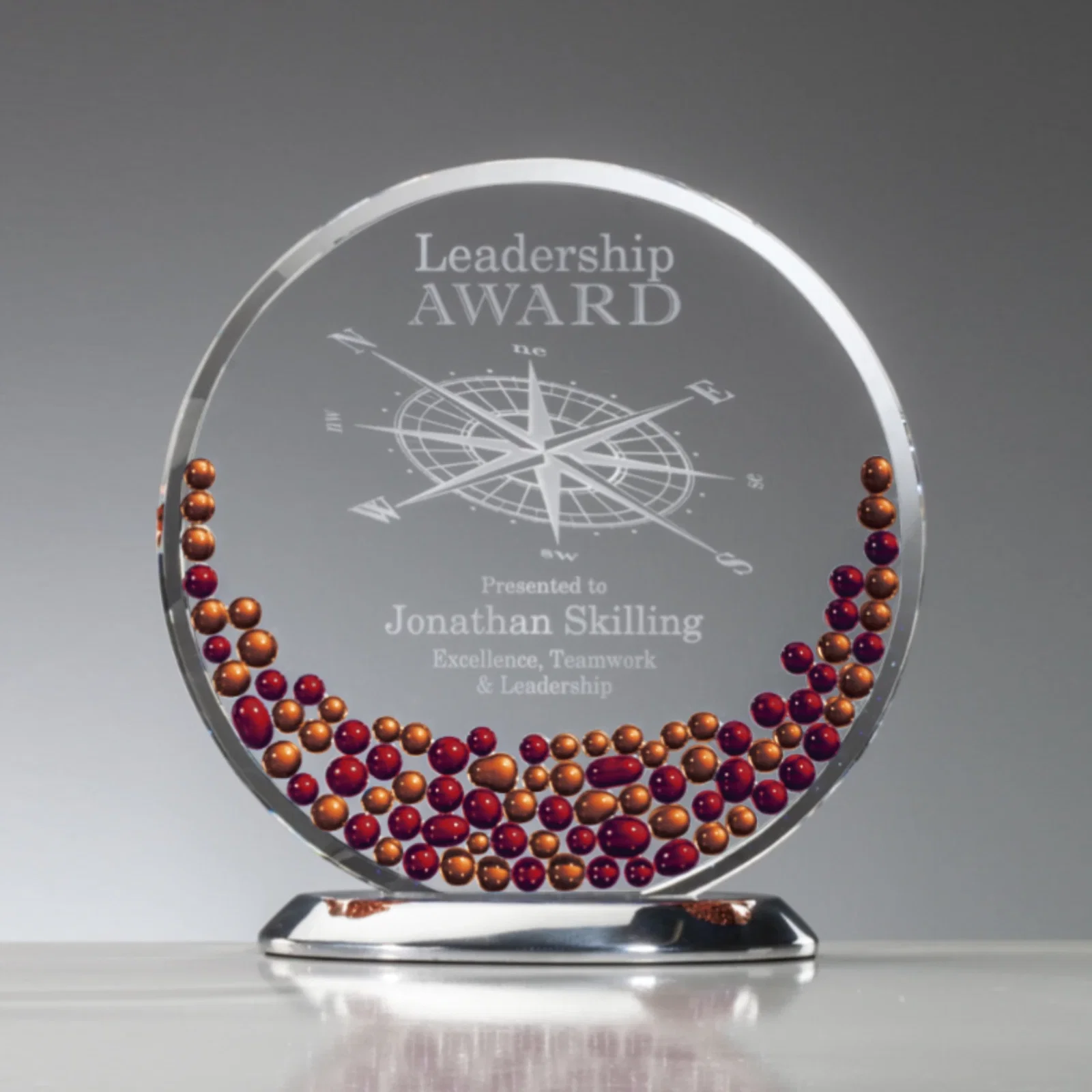 Custom Sapphire and Aquamarine Crystal Disc Award With Beads on Both Sides for team milestone celebrations