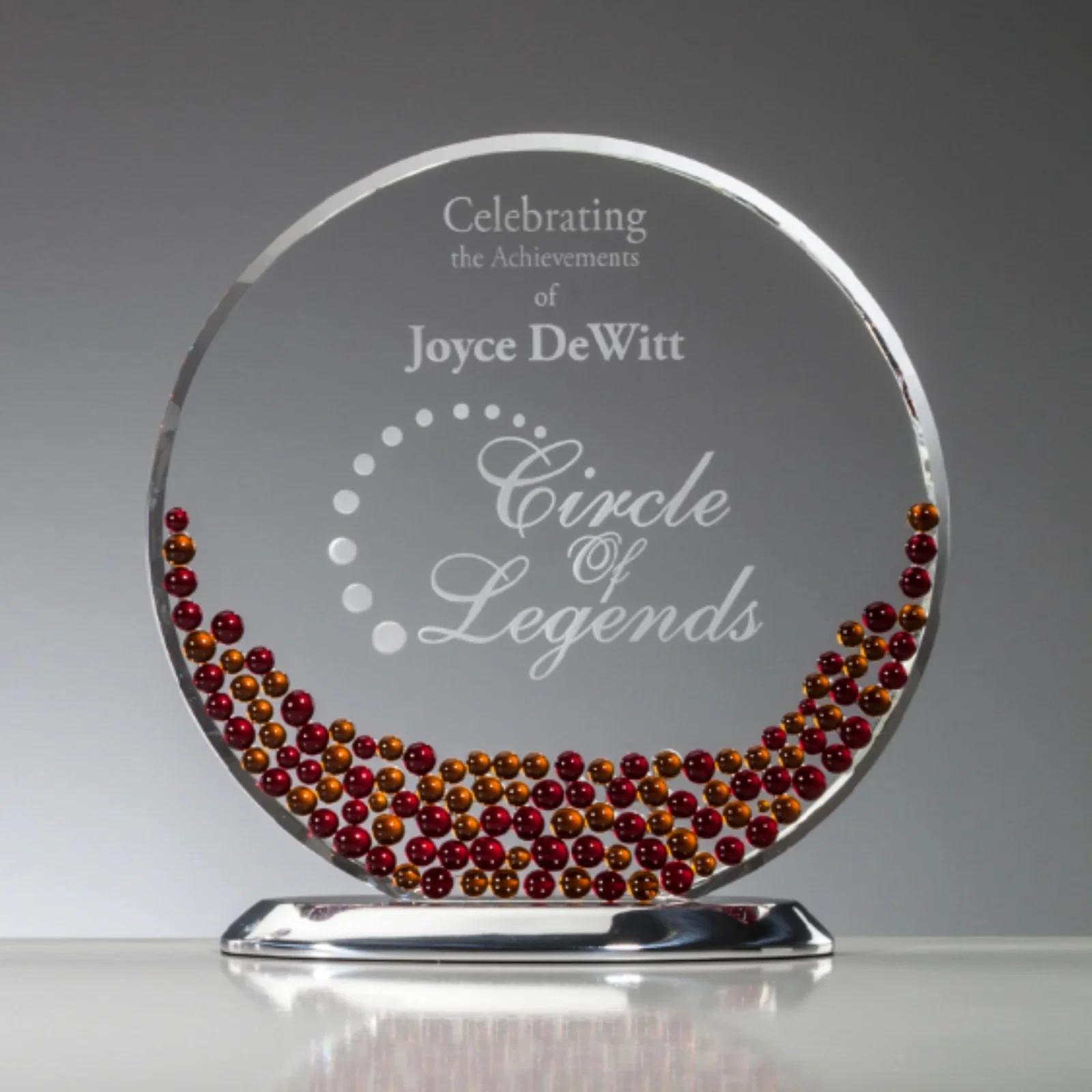 Custom Sapphire and Aquamarine Crystal Disc Award With Beads on Both Sides for graduation ceremonies
