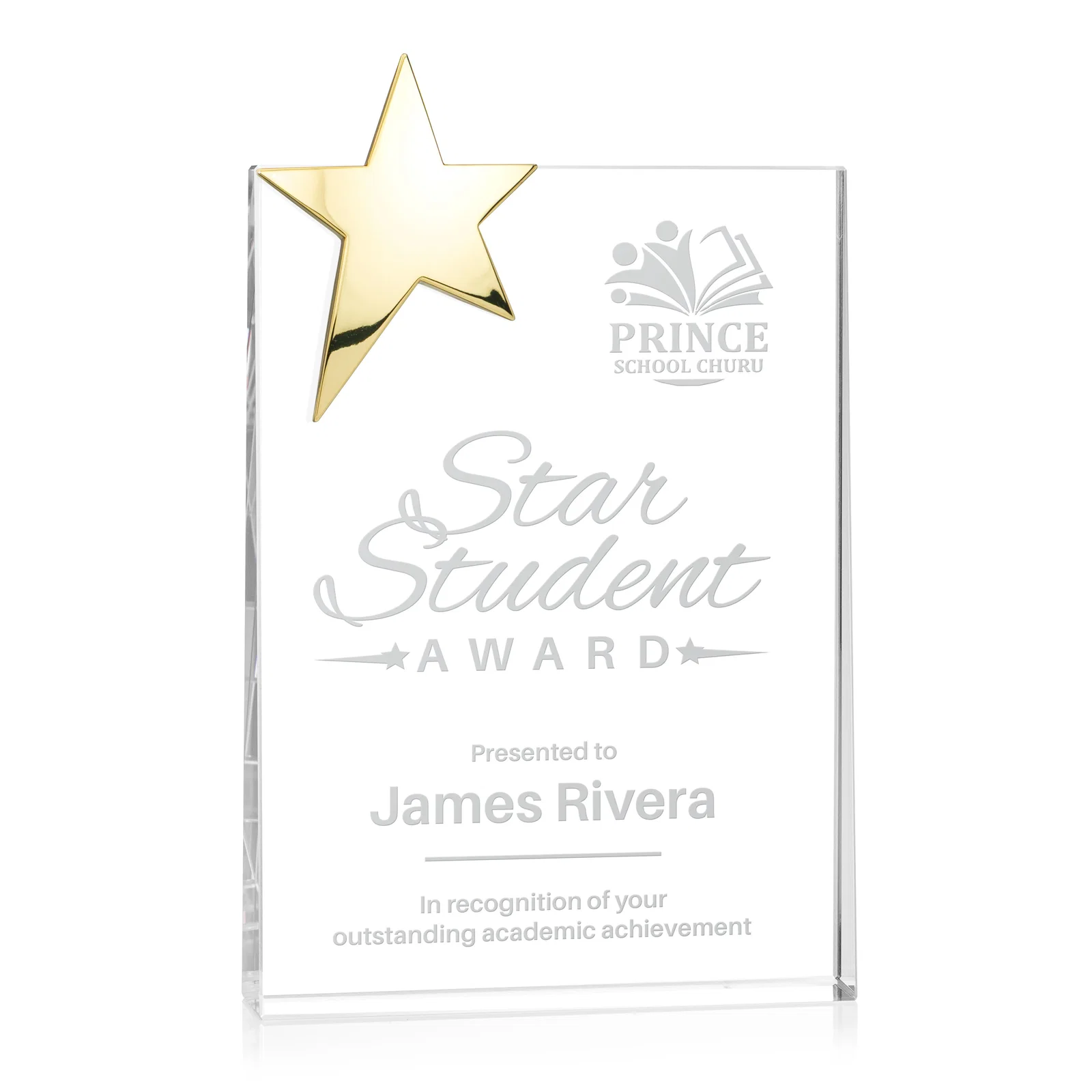 Custom Optical Crystal Wedge Award With a Gold or Silver Corner Star for dealer and partner awards