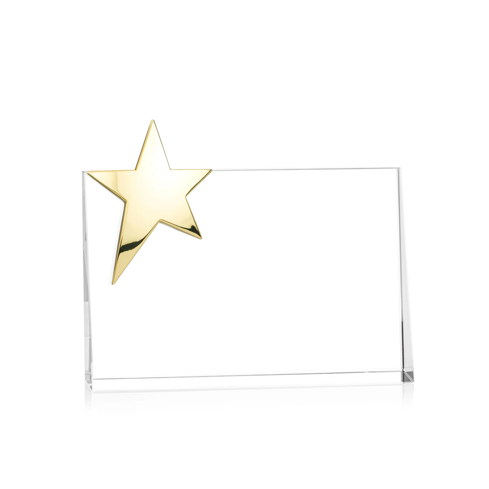 Personalized Optical Crystal Wedge Award With a Gold or Silver Corner Star for volunteer appreciation