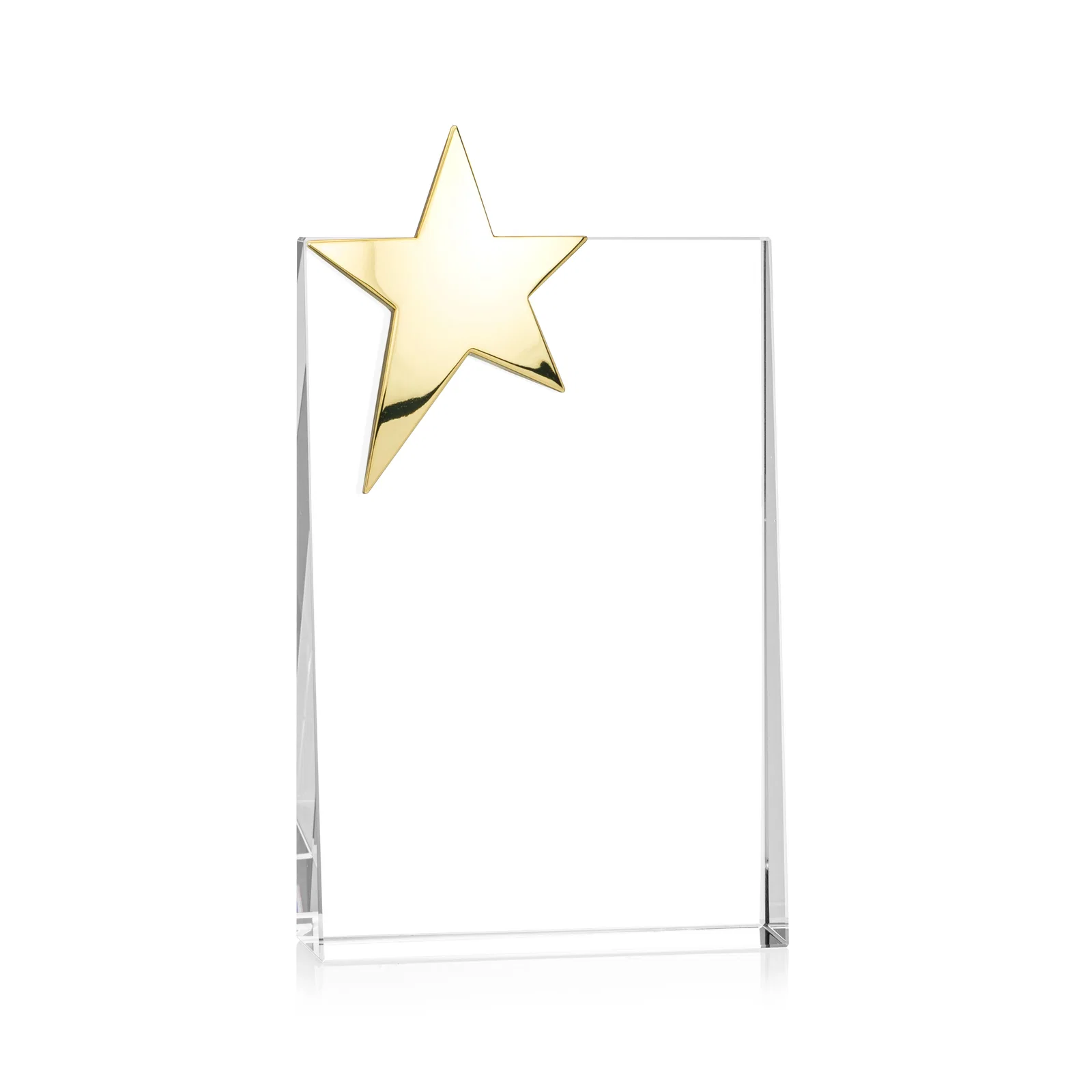 Personalized Optical Crystal Wedge Award With a Gold or Silver Corner Star for dealer and partner awards