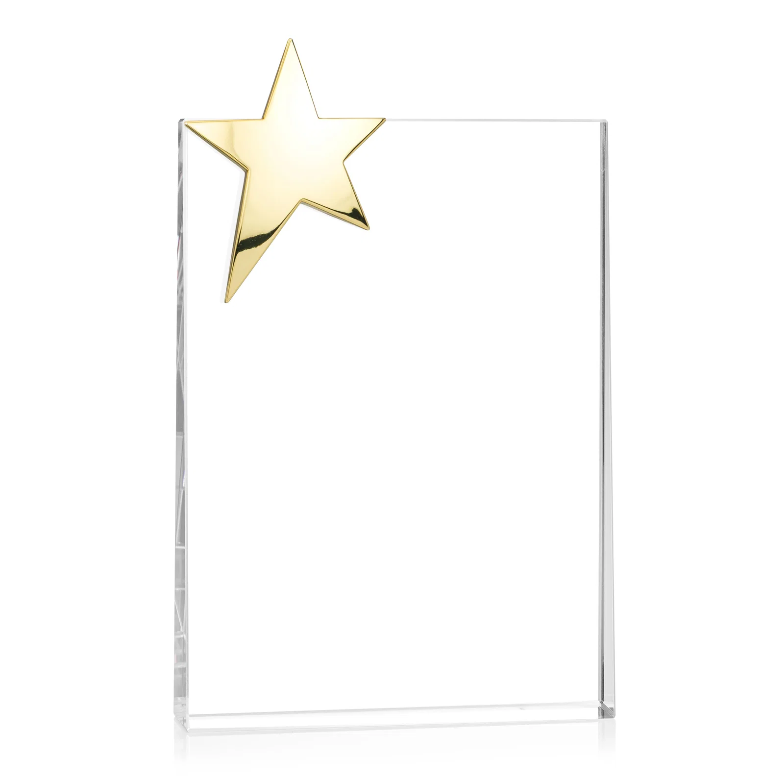 Promotional Optical Crystal Wedge Award With a Gold or Silver Corner Star for employee recognition