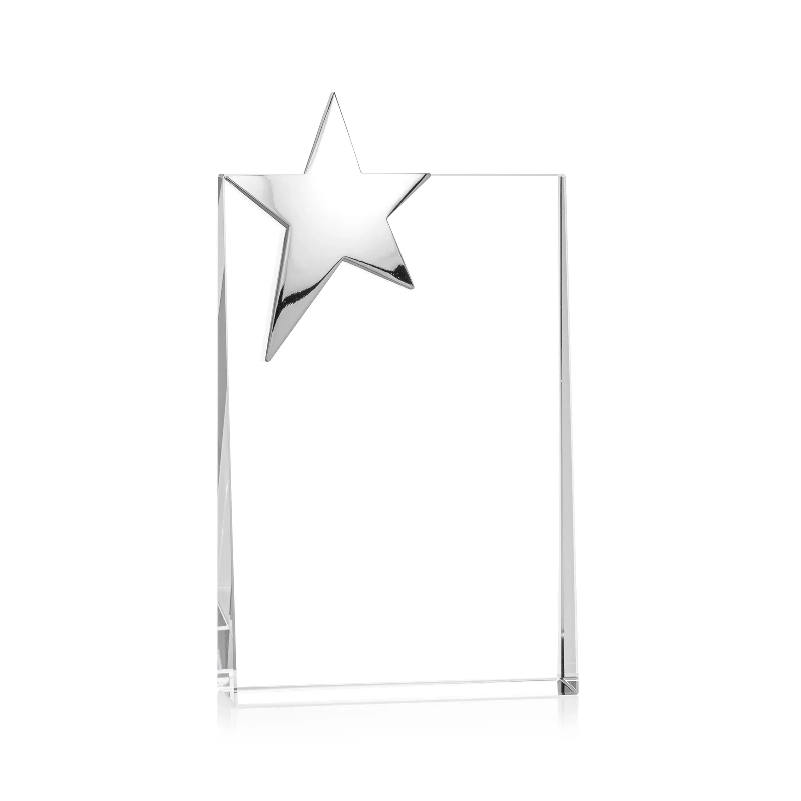 Promotional Optical Crystal Wedge Award With a Gold or Silver Corner Star for service anniversary gifts