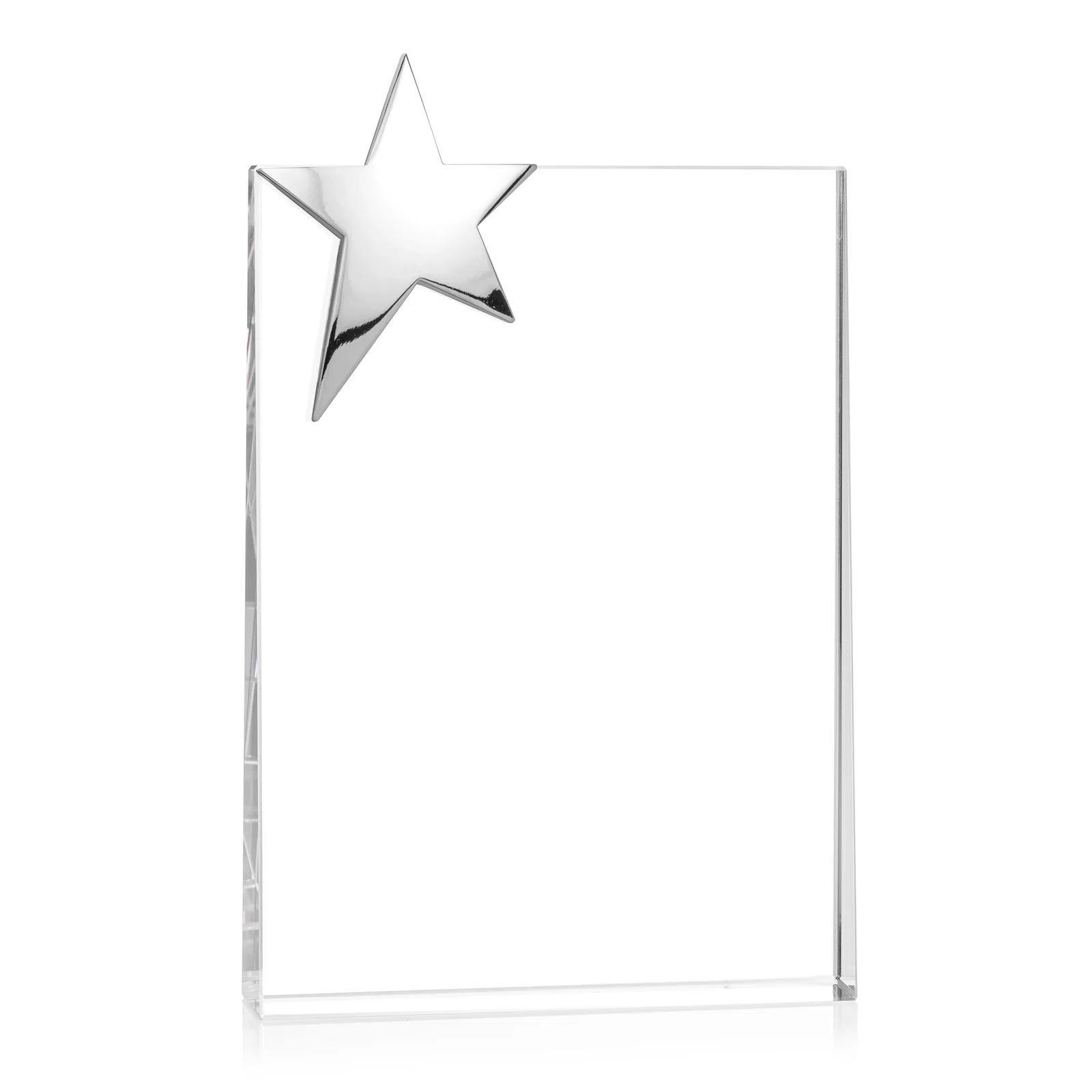 Promotional Optical Crystal Wedge Award With a Gold or Silver Corner Star for retirement presentations