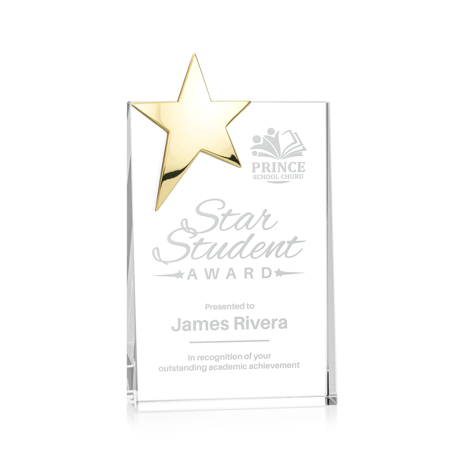 Custom Optical Crystal Wedge Award With a Gold or Silver Corner Star for safety achievement programs
