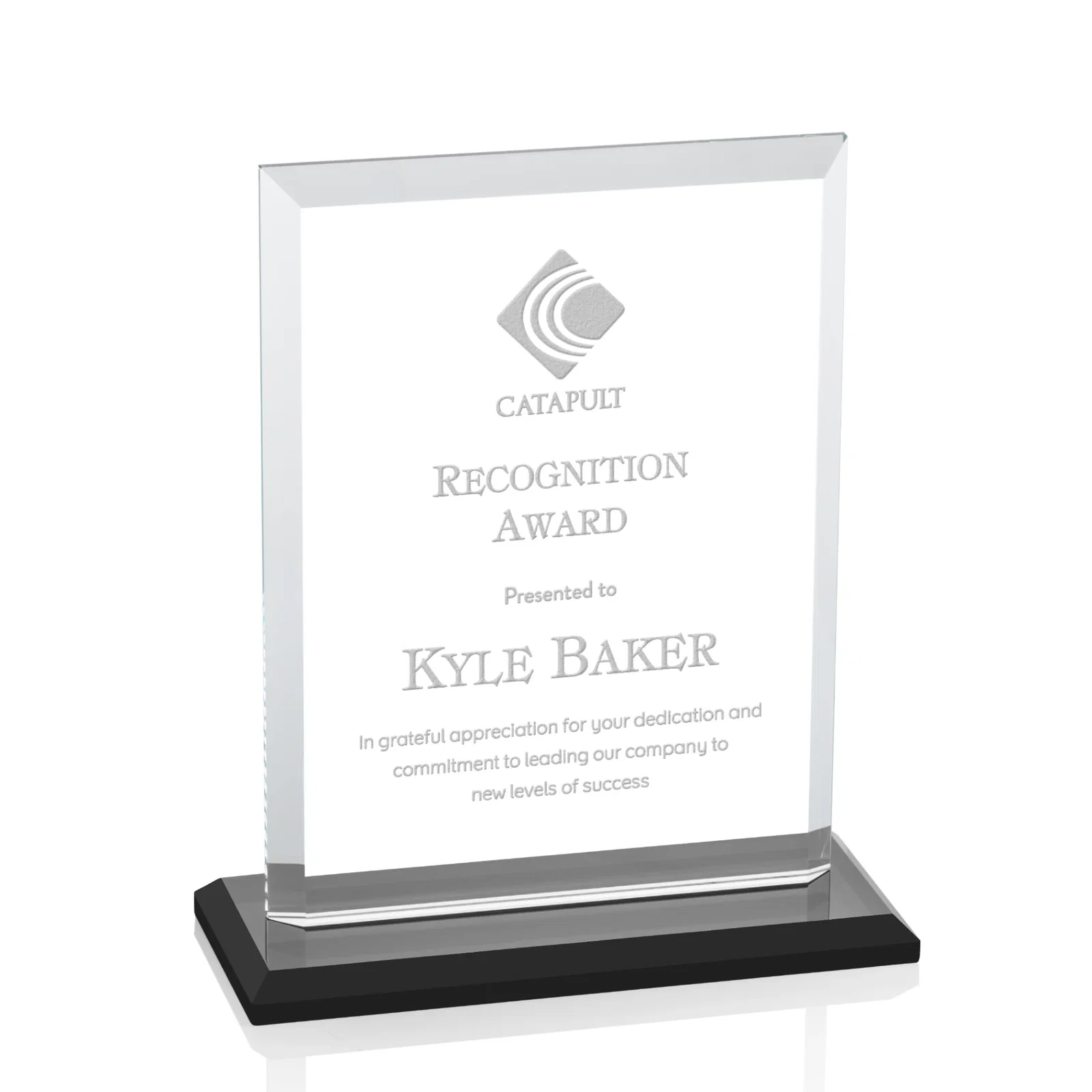 Custom Starfire Crystal Rectangle Award, Beveled Every Edge, White Base, awards for volunteer appreciation
