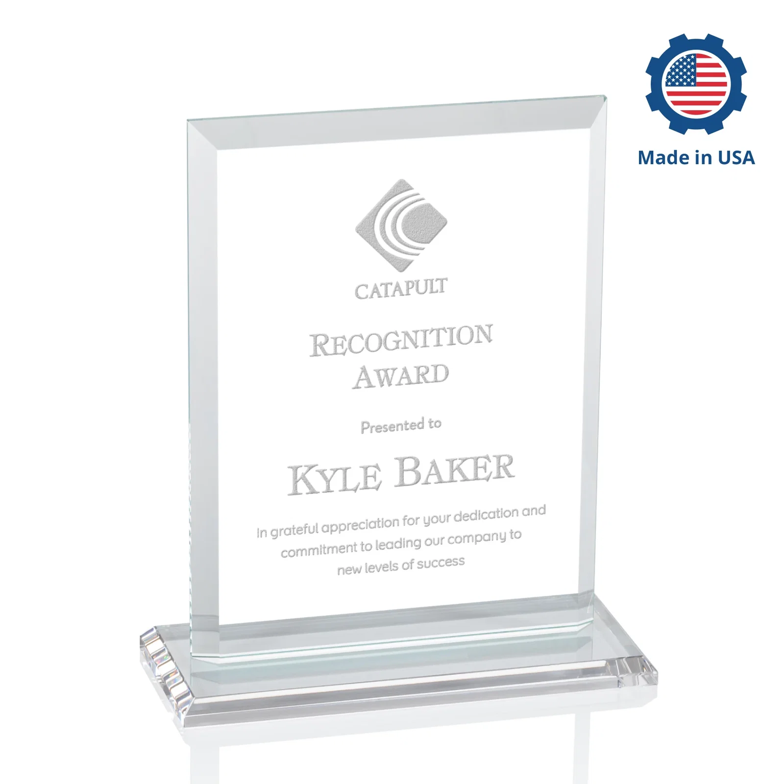Personalized Starfire Crystal Rectangle Award, Beveled Every Edge, White Base, awards, with your logo for sales achievement awards
