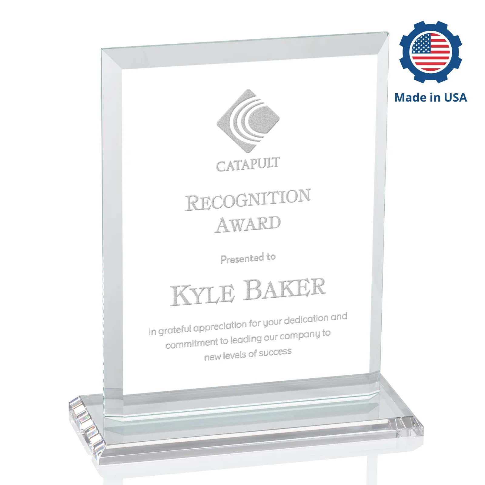 Personalized Starfire Crystal Rectangle Award, Beveled Every Edge, White Base, awards, with your logo for team milestone celebrations