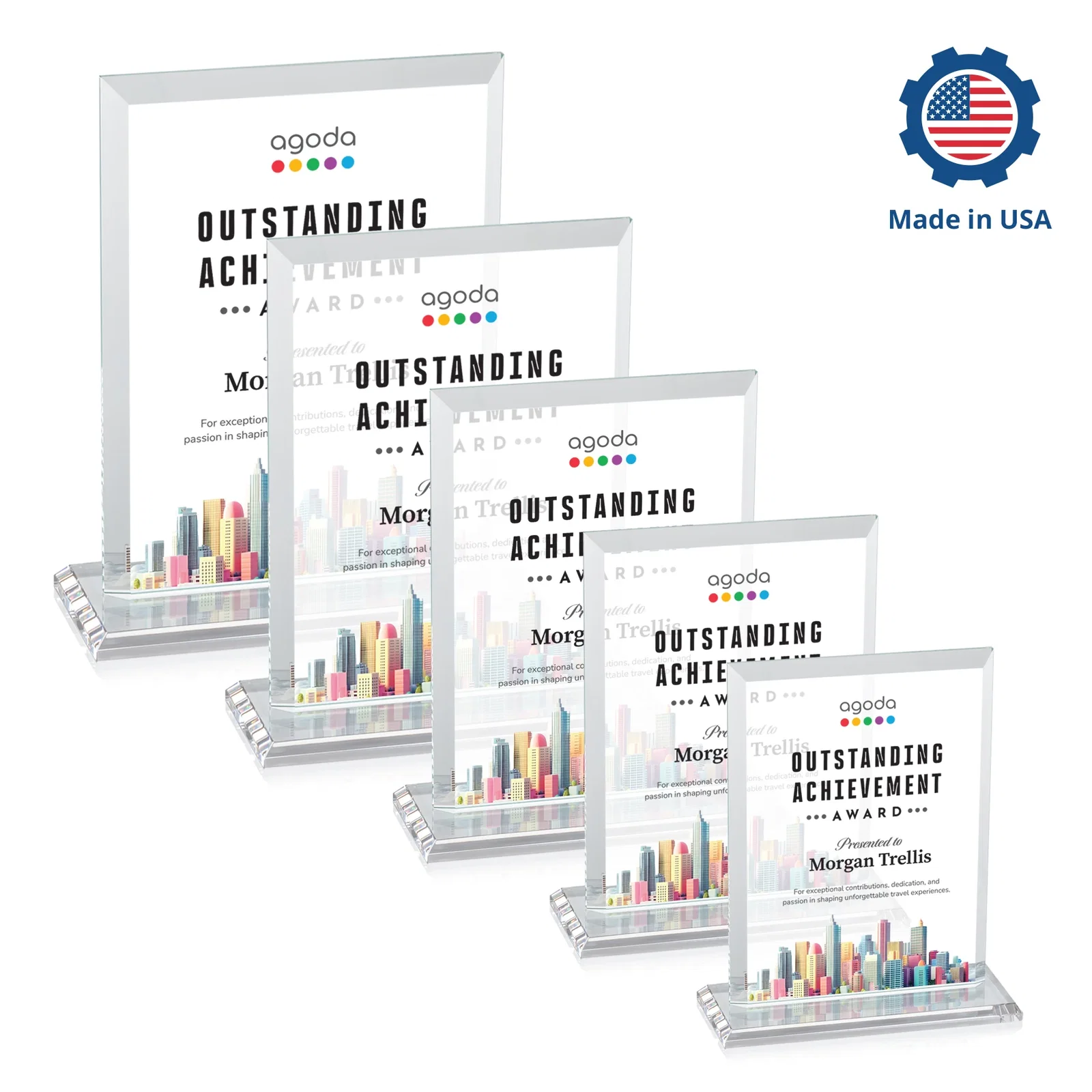 Personalized Starfire Crystal Rectangle Award, Beveled Every Edge, White Base, awards, with your logo for donor appreciation