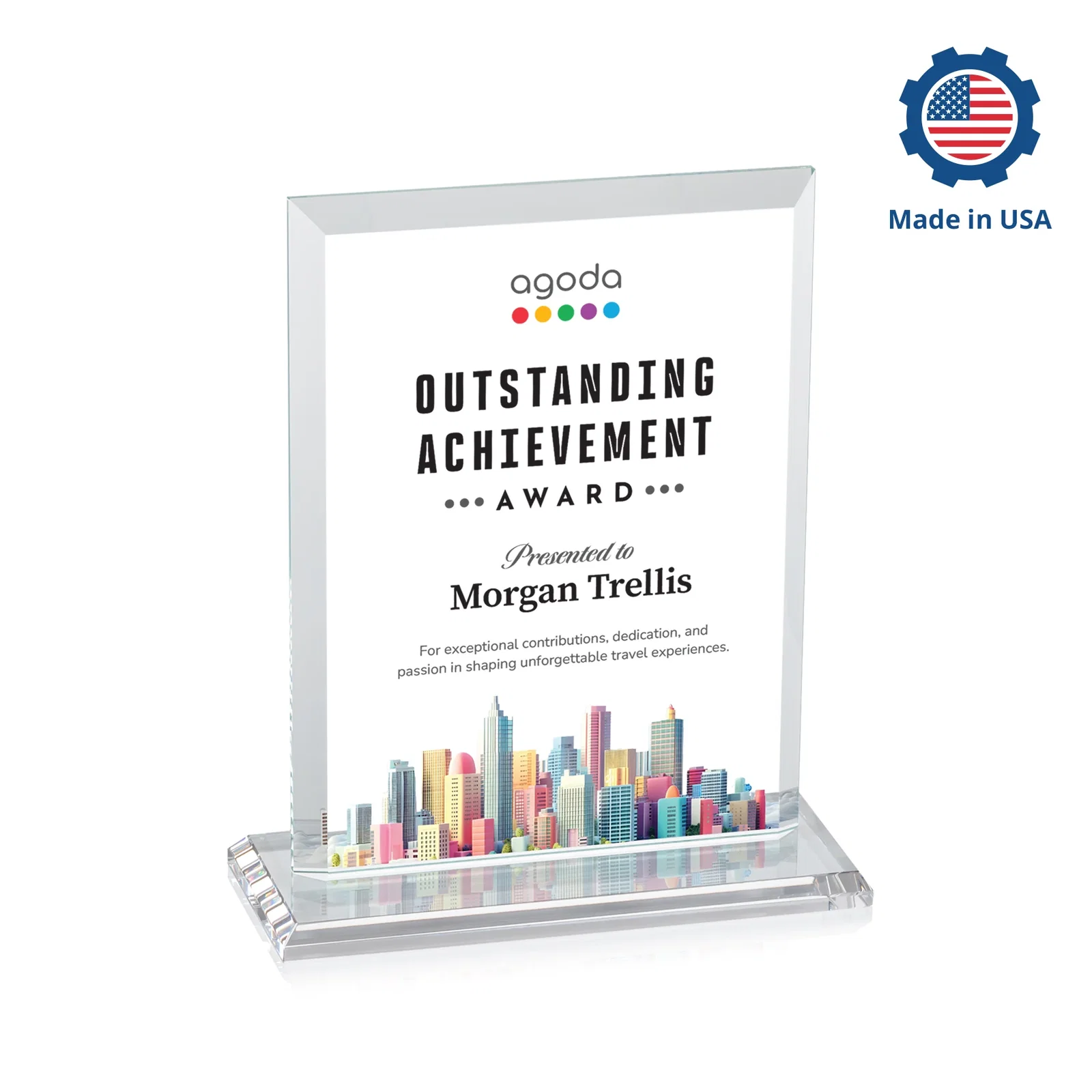 Personalized Starfire Crystal Rectangle Award, Beveled Every Edge, White Base, awards, with your logo for graduation ceremonies