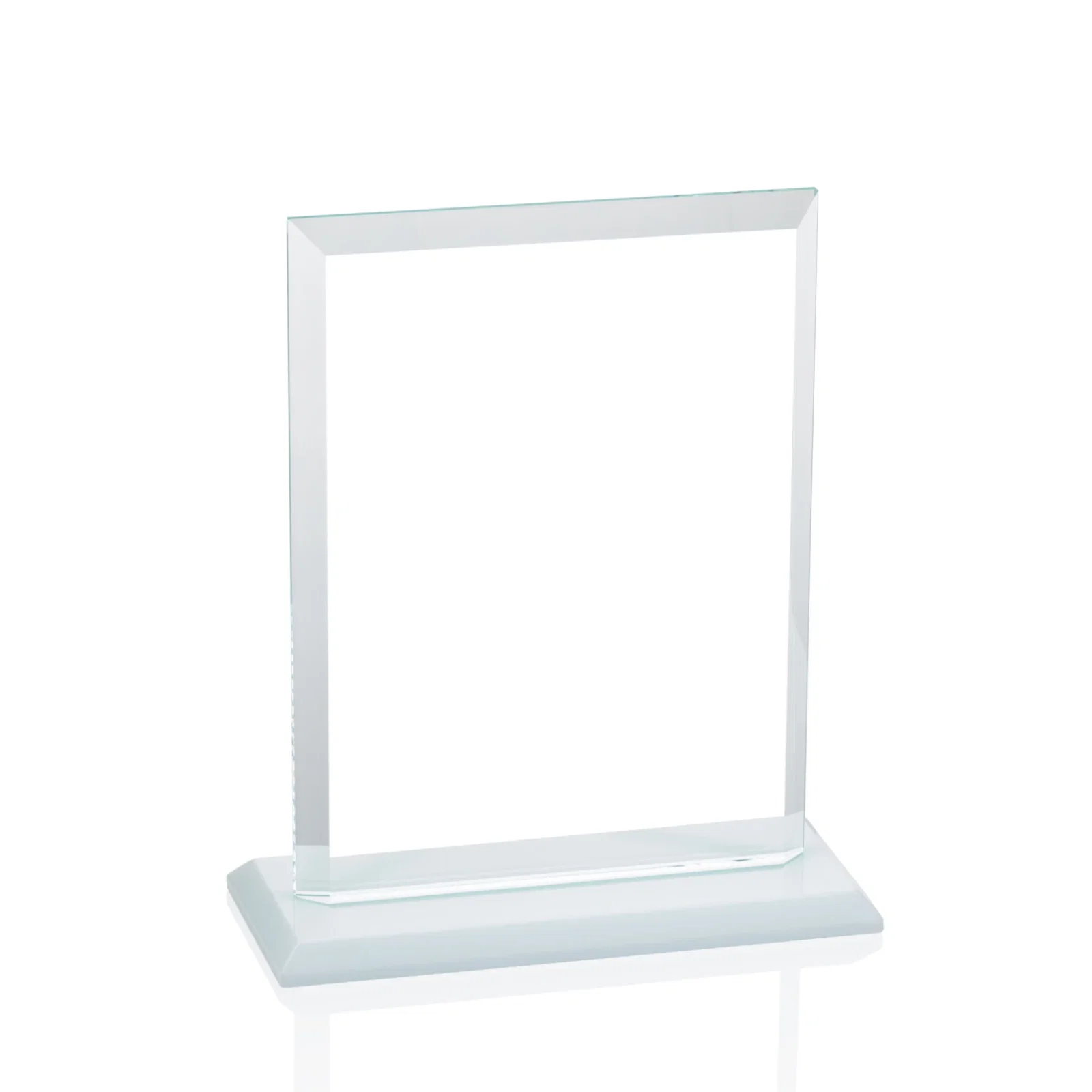 Promotional Starfire Crystal Rectangle Award, Beveled Every Edge, White Base, awards, with your logo for employee recognition